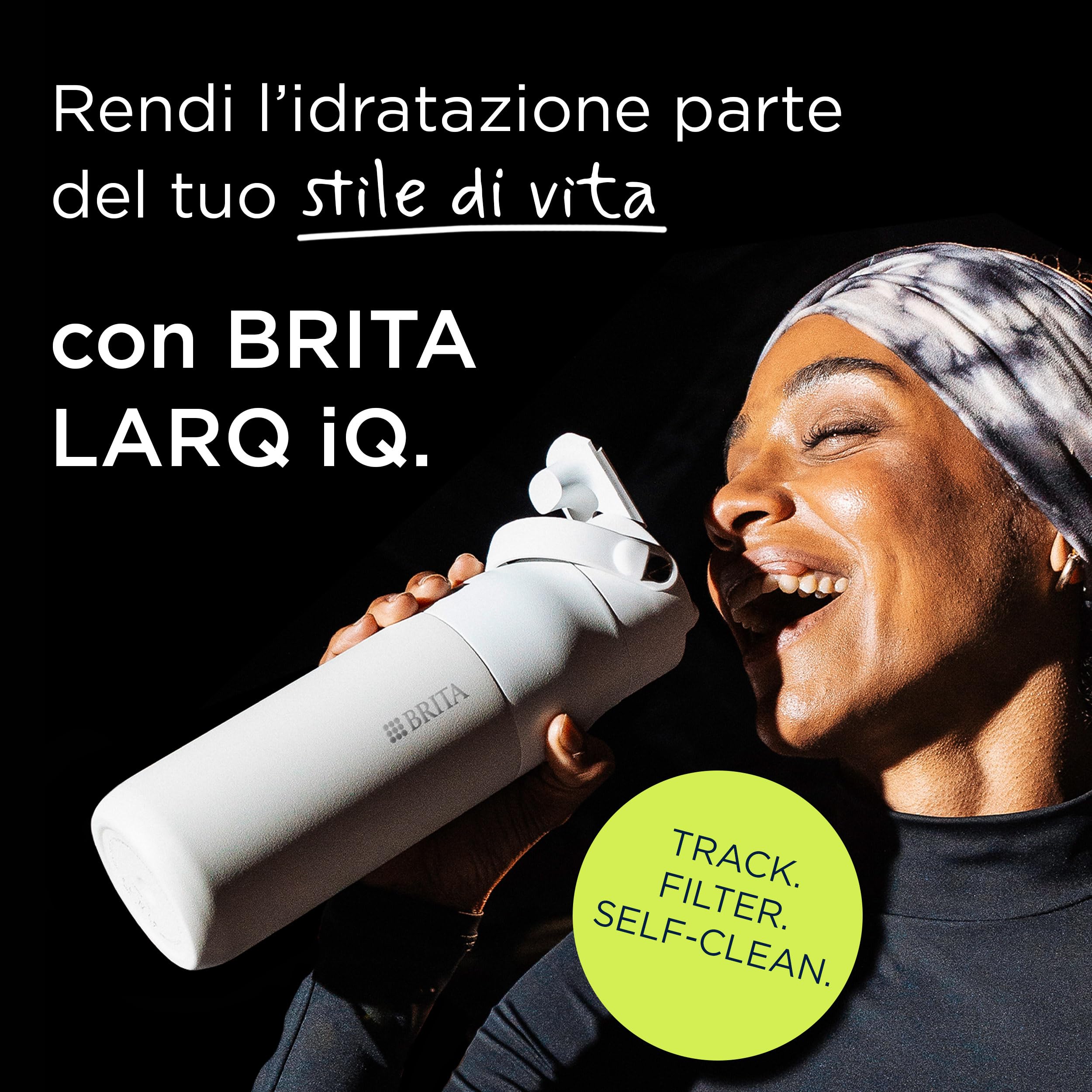 BRITA LARQ iQ - Borraccia con filtro digitale (680 ml) con monitoraggio dell'idratazione (app), filtro dell'acqua al carbone attivo e UV-C, neutralizza il 99,99% di batteri e filtra microimpurità