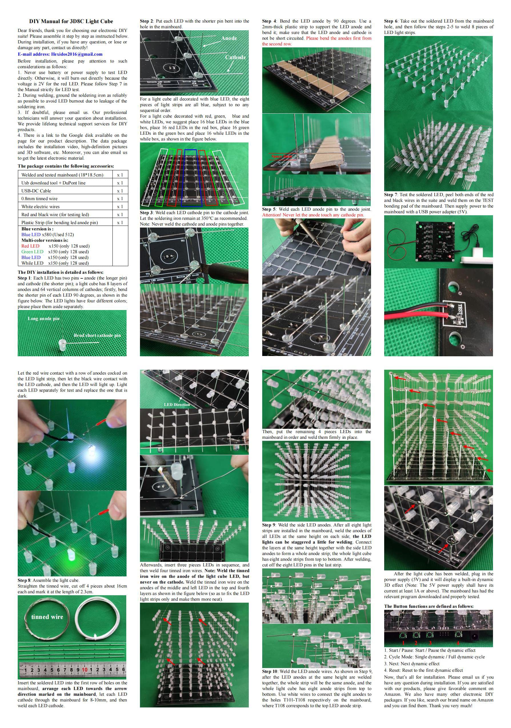Kit per progetti di saldatura elettronico, 8 x 8 x 8 x 8 cm, per saldare il LED e il contenuto visualizzato può essere modificato [3D8C-MULTI]