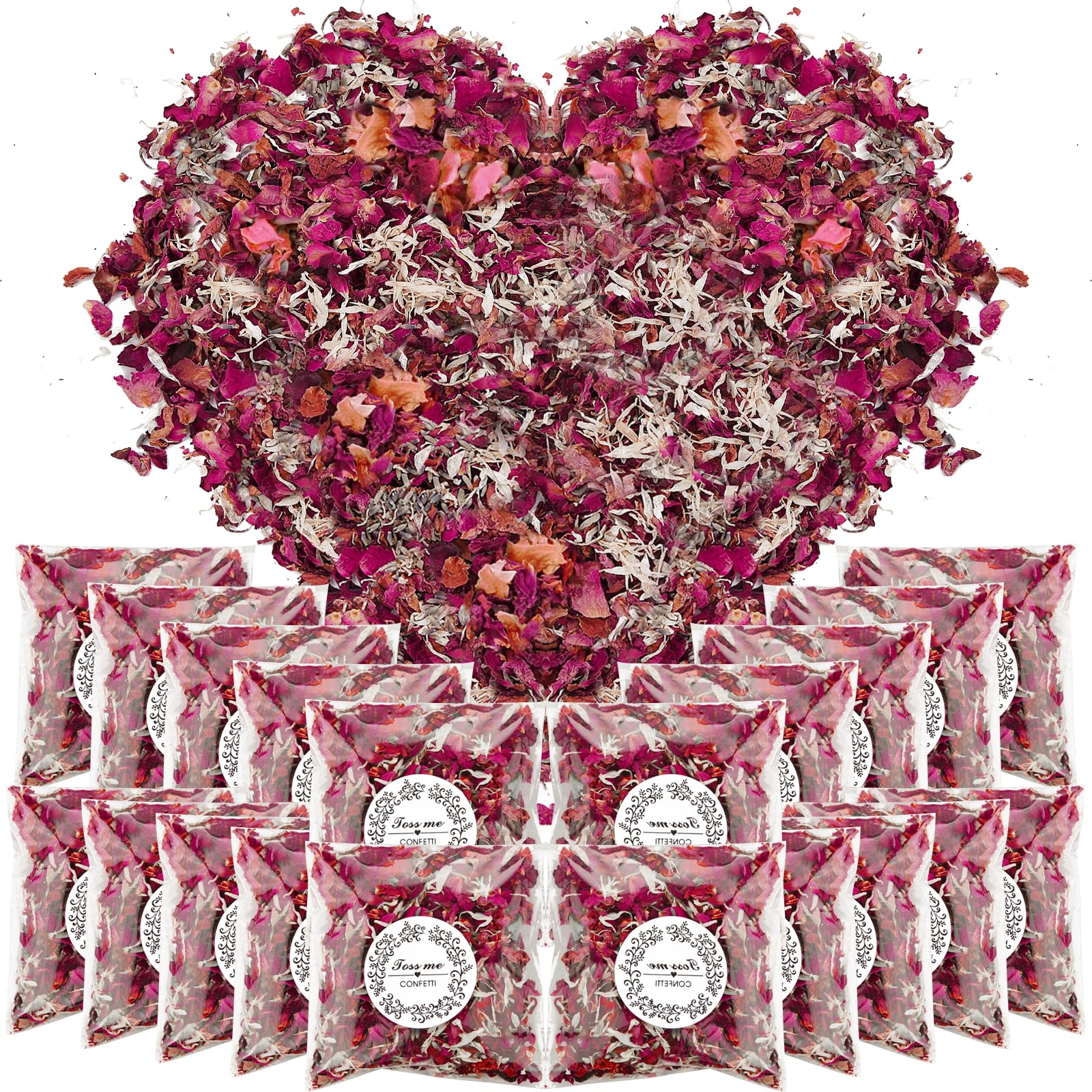 Mbsomnus 20 Paquetes Petalos de Rosa para Bodas Confeti para Bodas Naturales Petalos Boda Confeti Biodegradable Conos Arroz Flores Secas Boda para Noche Romántica Boda Fiesta Decoración