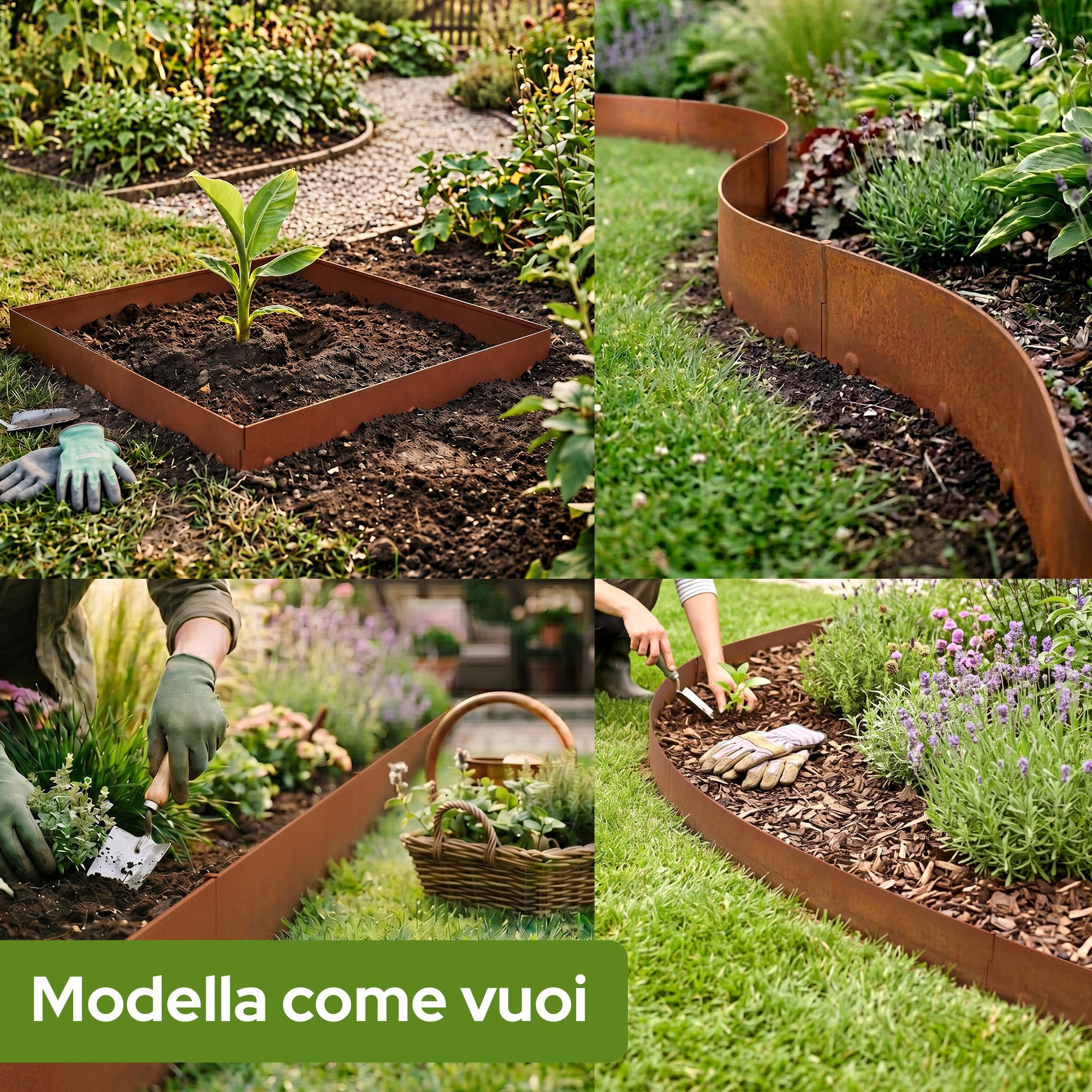 Arebos Bordura da Giardino in Acciaio Corten 15 m | Bordo Prato in Metallo & Delimitazione Aiuole | Flessibile e Modellabile | Resistente alle Intemperie