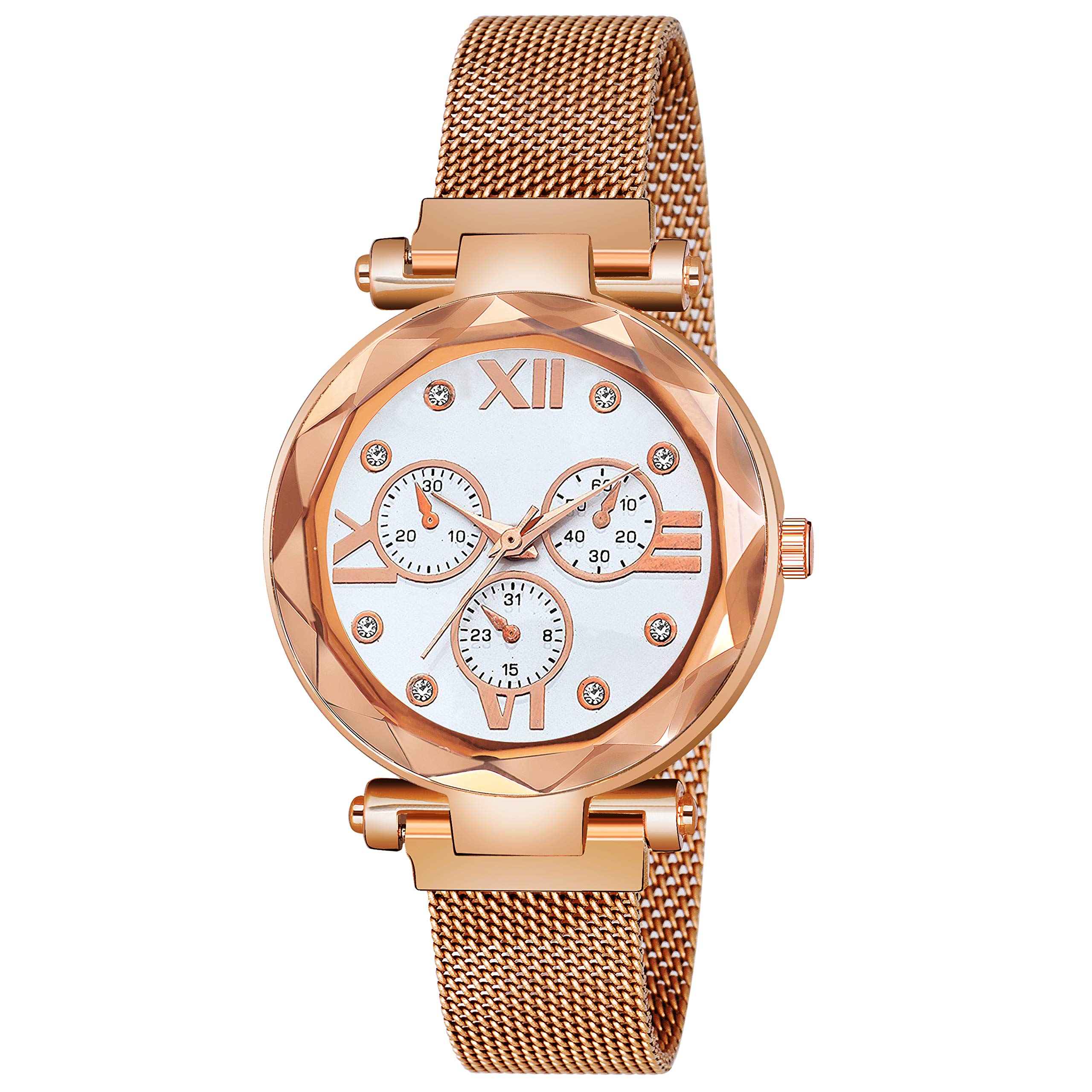 KIARVI GALLERY White Dial Rose Gold Designer Magnetic Metal Strap Analog Girls and Womens Watch (B08RXBGLF7) Amazon Price History, Amazon Price Tracker