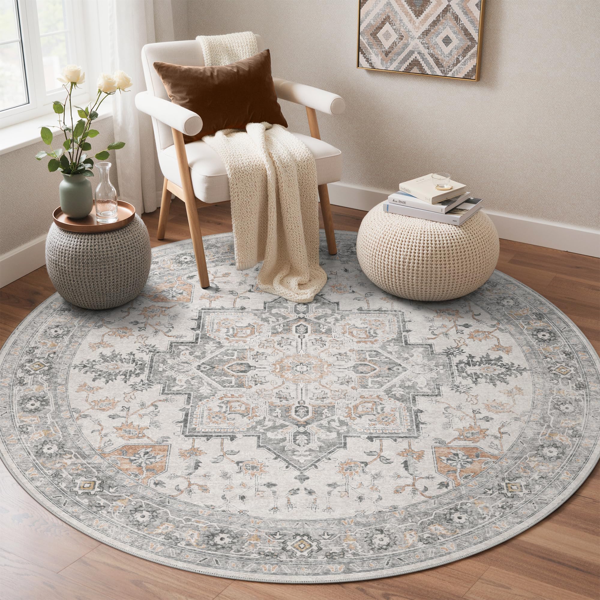 5-Foot Round Washable Area Rug in Taupe