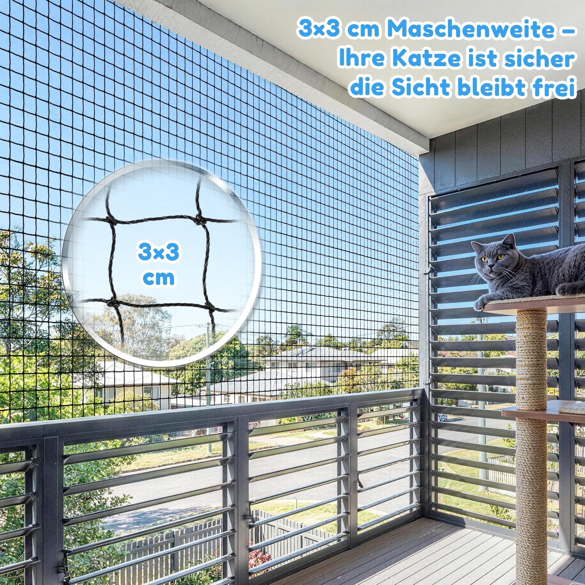 Red para Gatos Terraza 4×3 m,6×3m Reforzada con Cable de Acero, Sin Perforación, Antimordeduras, Resistente a Desgarros y Rayos UV, para Balcón, Ventana, Incluye Cuerda de Fijación y Clavos(6*3)