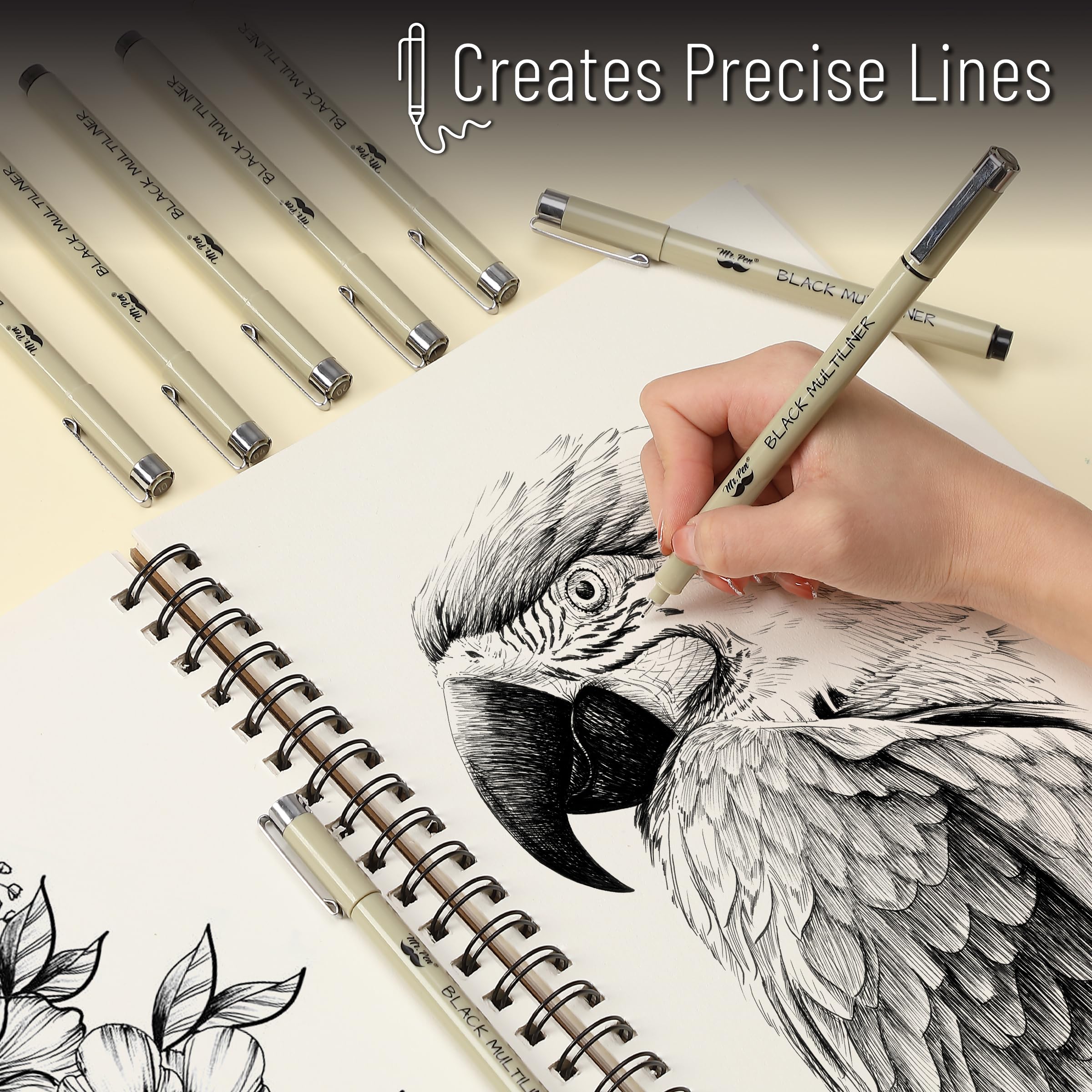 Mr. Pen - 0.45mm Micro Fine Point Pens, 8 Pack - Black Ink Pens for Drawing, Bible Journaling & Sketching