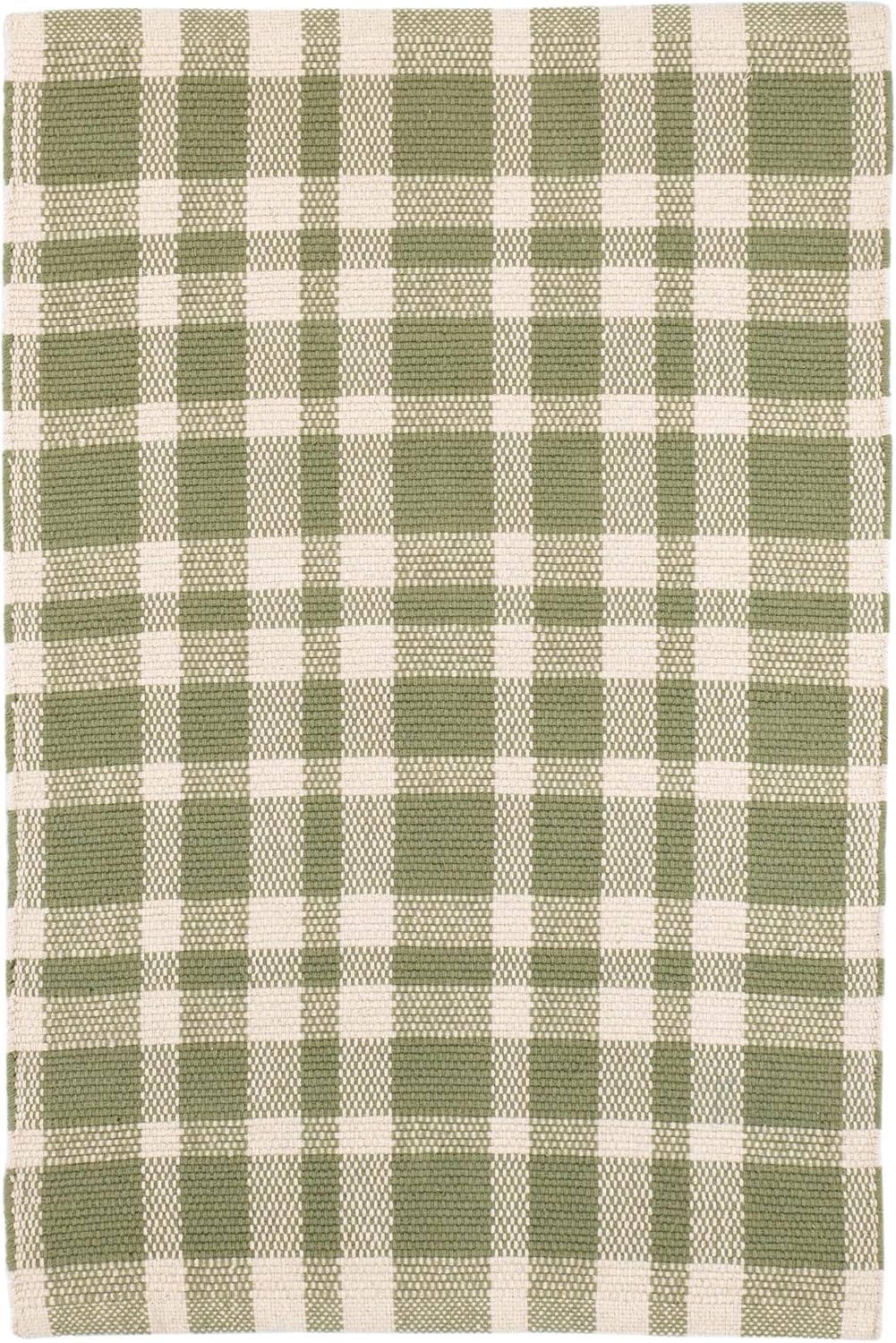 Dash & Albert Tattersall Sage Handwoven Cotton Rug, 3 X 5 Feet, Green Plaid Pattern - Premium Luxury Hotel Quality Soft Breathable Hypoallergenic Machine Washable Easy Care All Season Comfortable