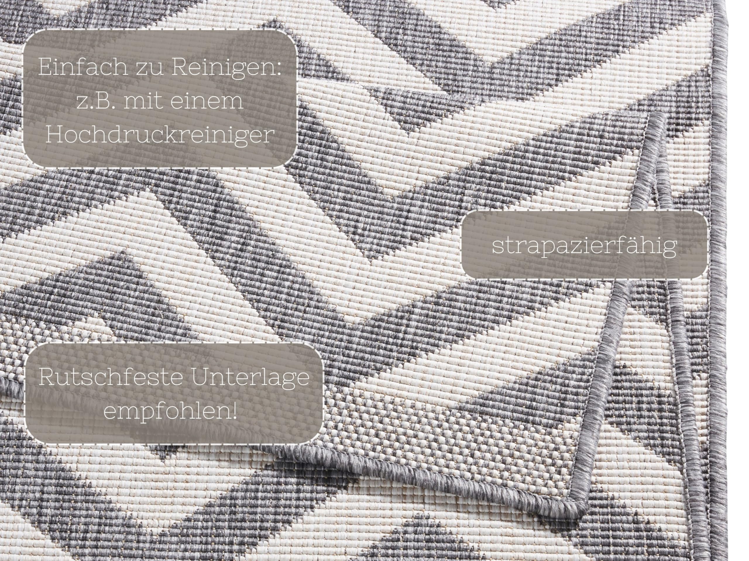 bougari Palma Tapis réversible pour l'intérieur et l'extérieur, Gris crème., 160 x 230 cm