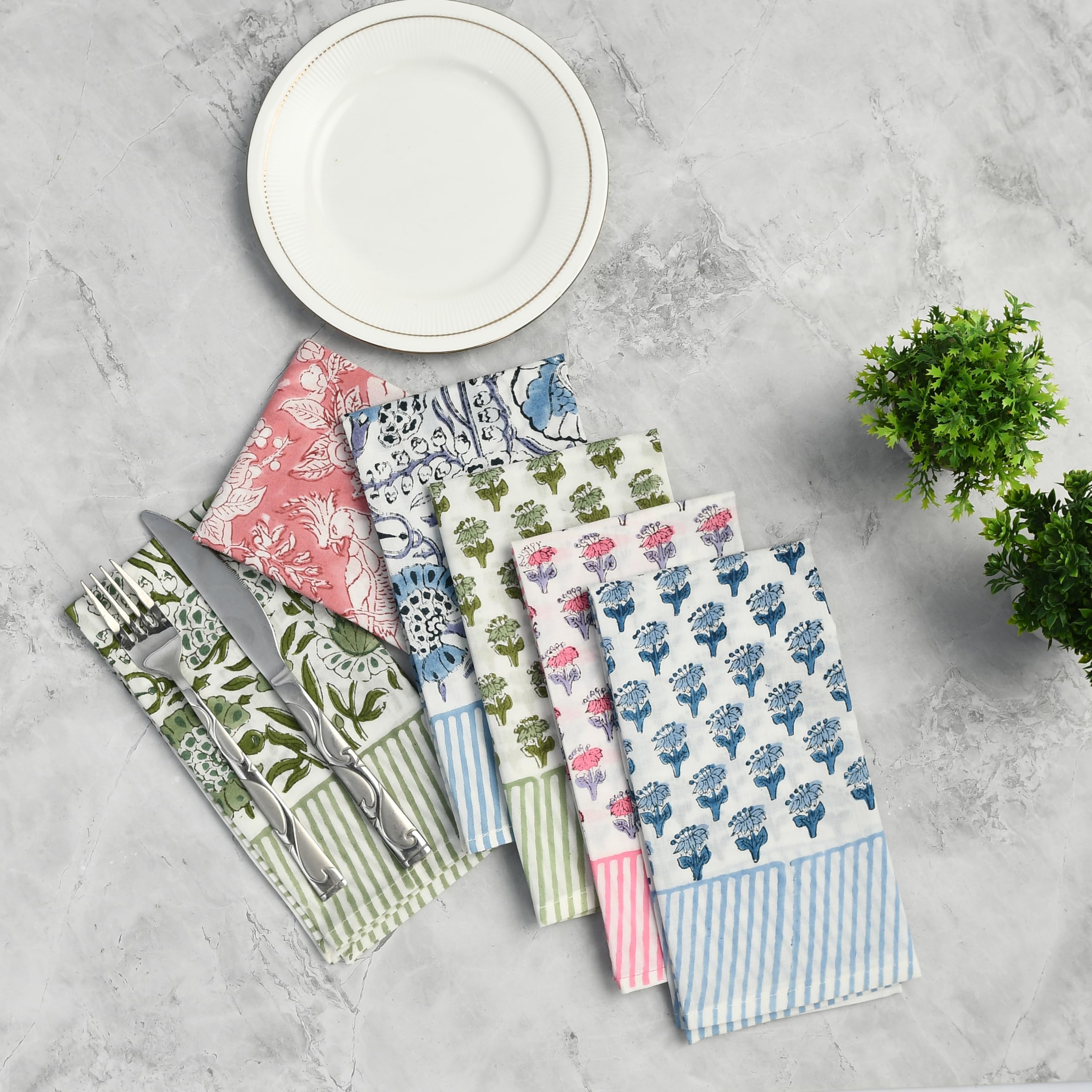 CPC - 100% Cotton 4 Pack Multi Color Block Print Cloth Napkins - Oversize 20 Inch Size - Washable Reusable Dinner Table Linen Napkin For Home, Restaurant, Wedding, Hotel, Event & Everyday