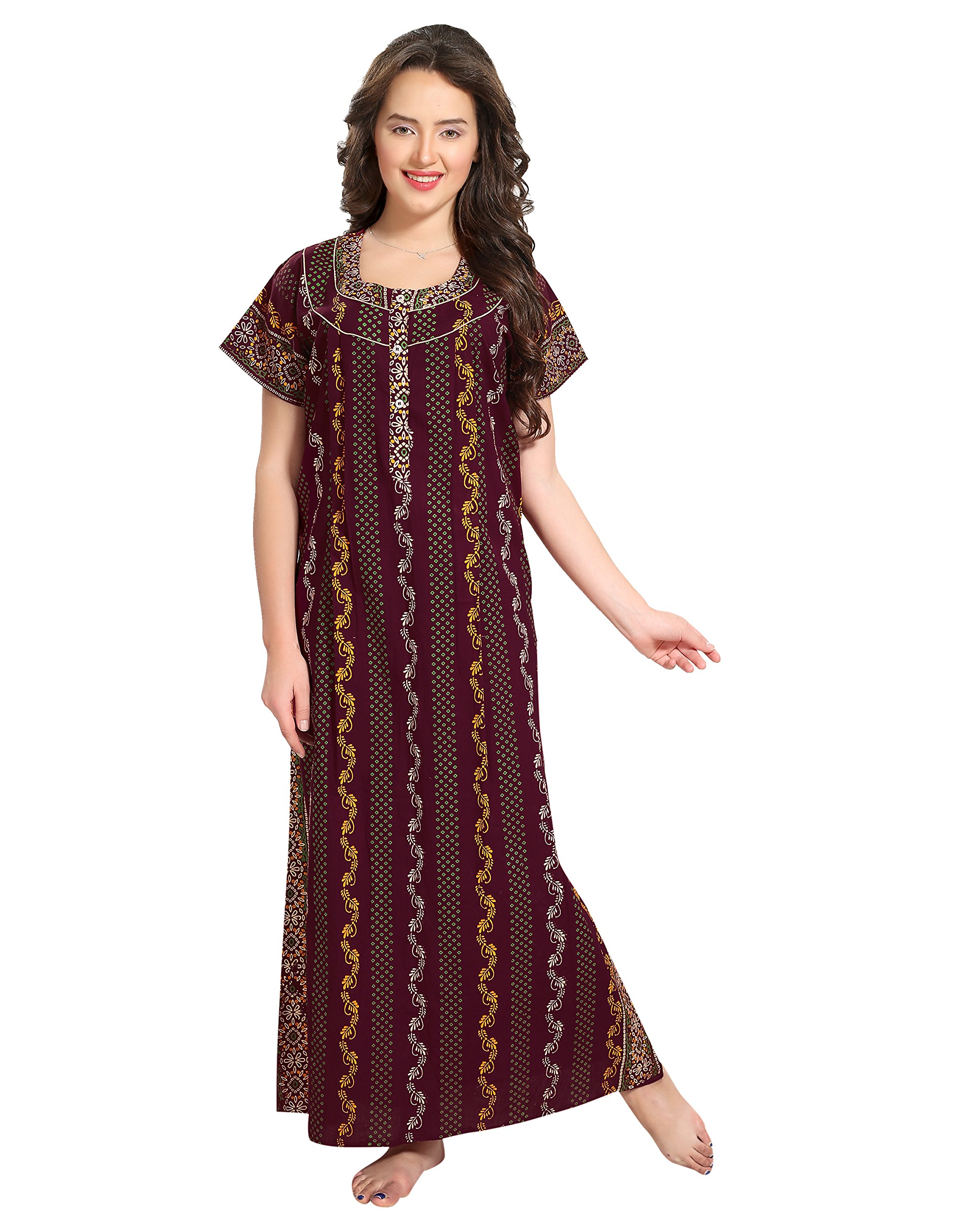Women's Cotton Printed Maxi Nighty-image-14