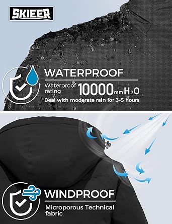 Skieer Men's Ski Jacket Windproof Waterproof Rain Coat Snow Winter Jacket