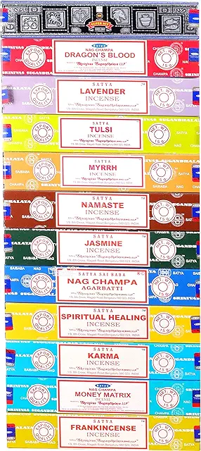 Satya Varillas de Incienso Nag Champa - 12 Aromas, 180g Total