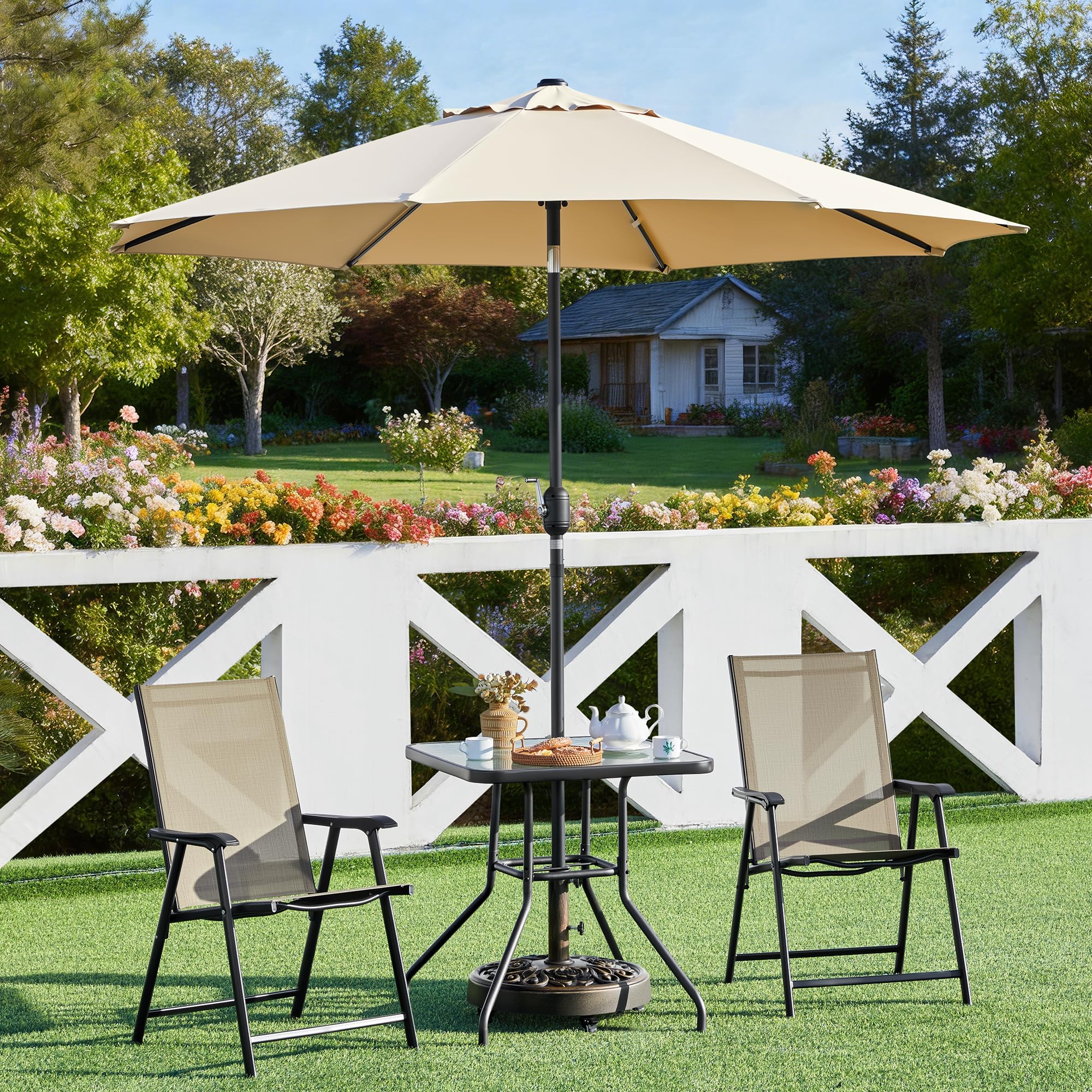 Yaheetech Base per Ombrellone da Giardino con Ruote Base Autoportante Rotonda in Stile Rustico Vintage con Motivo a Rose per Esterno Spiaggia Terrazzo (Bronzo)