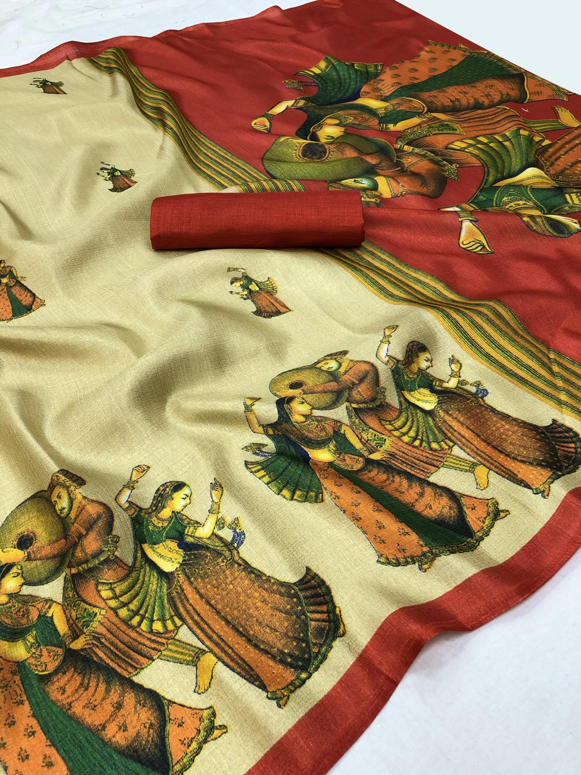 Indischer Bedruckter Sari Für Damen Kunstseidensari Mit Nicht Genähter Bluse