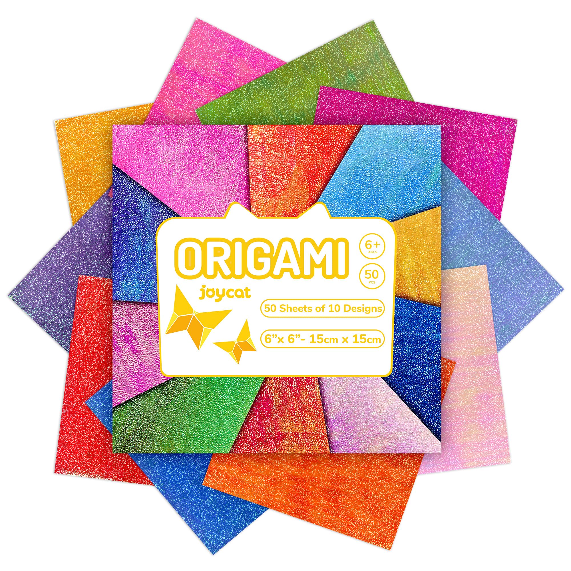 JoyCat 15 x 15 cm Textured Origami Paper, 50 Durable and Tear-Resistant Sheets with Artistic Patterns, Premium Craft Paper for Beginners and Experts