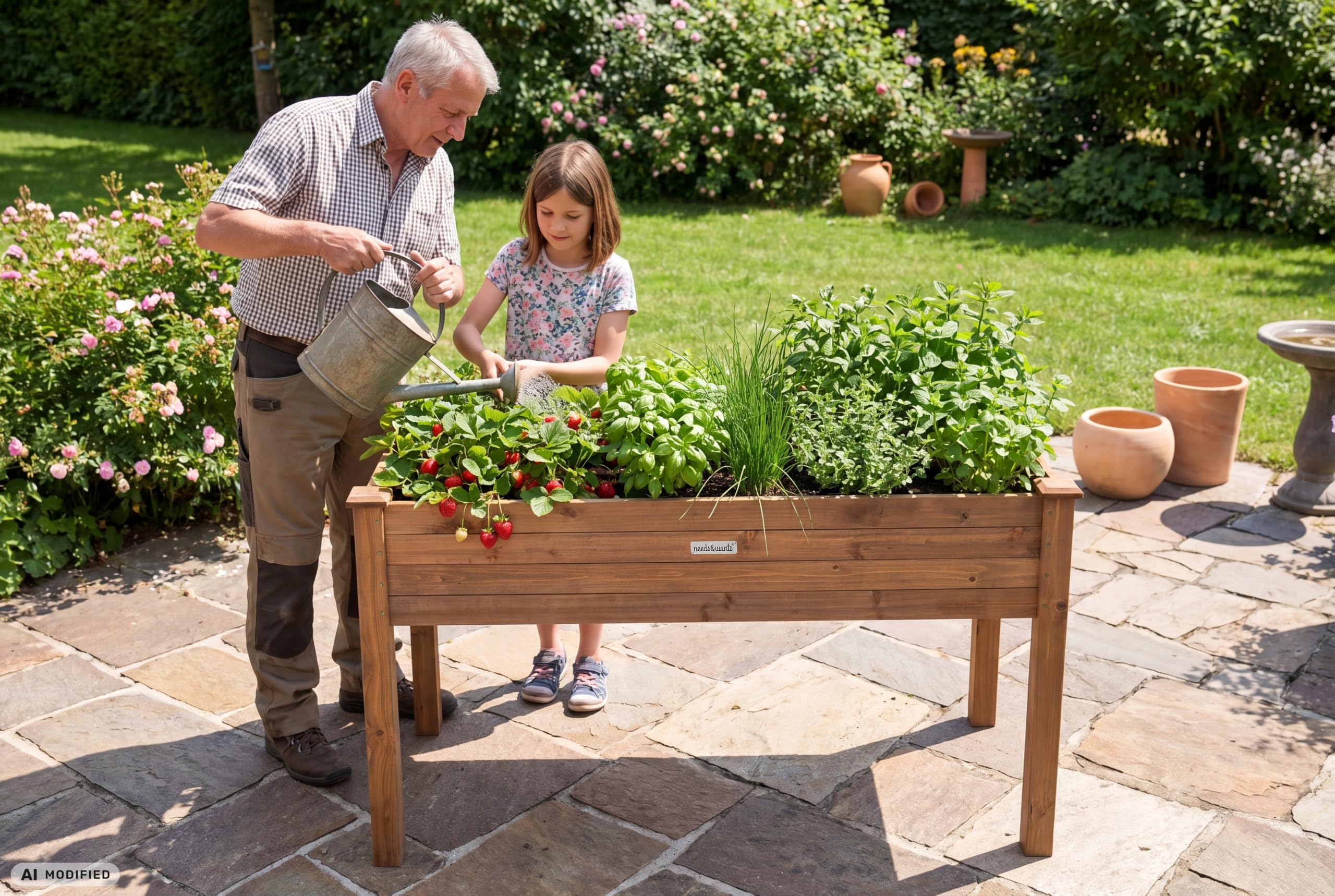 needs&wants® Großes Hochbeet aus Holz für Garten Balkon Terrasse, Pflanzkasten Bausatz XL rechteckig schmal mit Vlies-Folie, Kräuterbeet Pflanzenkasten deko, 121 x 63 x 75 cm, dunkel-braun