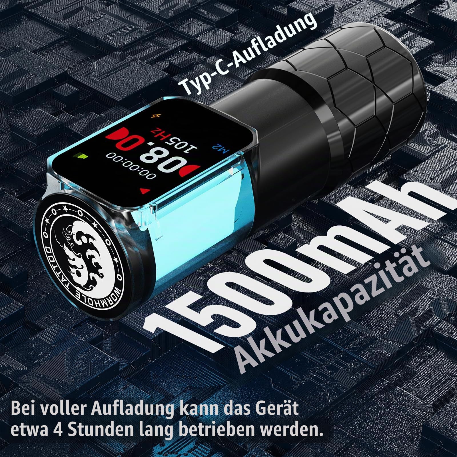 Wormhole Tattoo Maschine Set – Kabelloses Tattoo Set mit Tattoo Maschine, Jump-Start & Dotwork Modus, 1500mAh Akku, 20 Tattoo Nadeln, 10 Tattoo Farben – Komplett Tattoo Stifte Set für Anfänger
