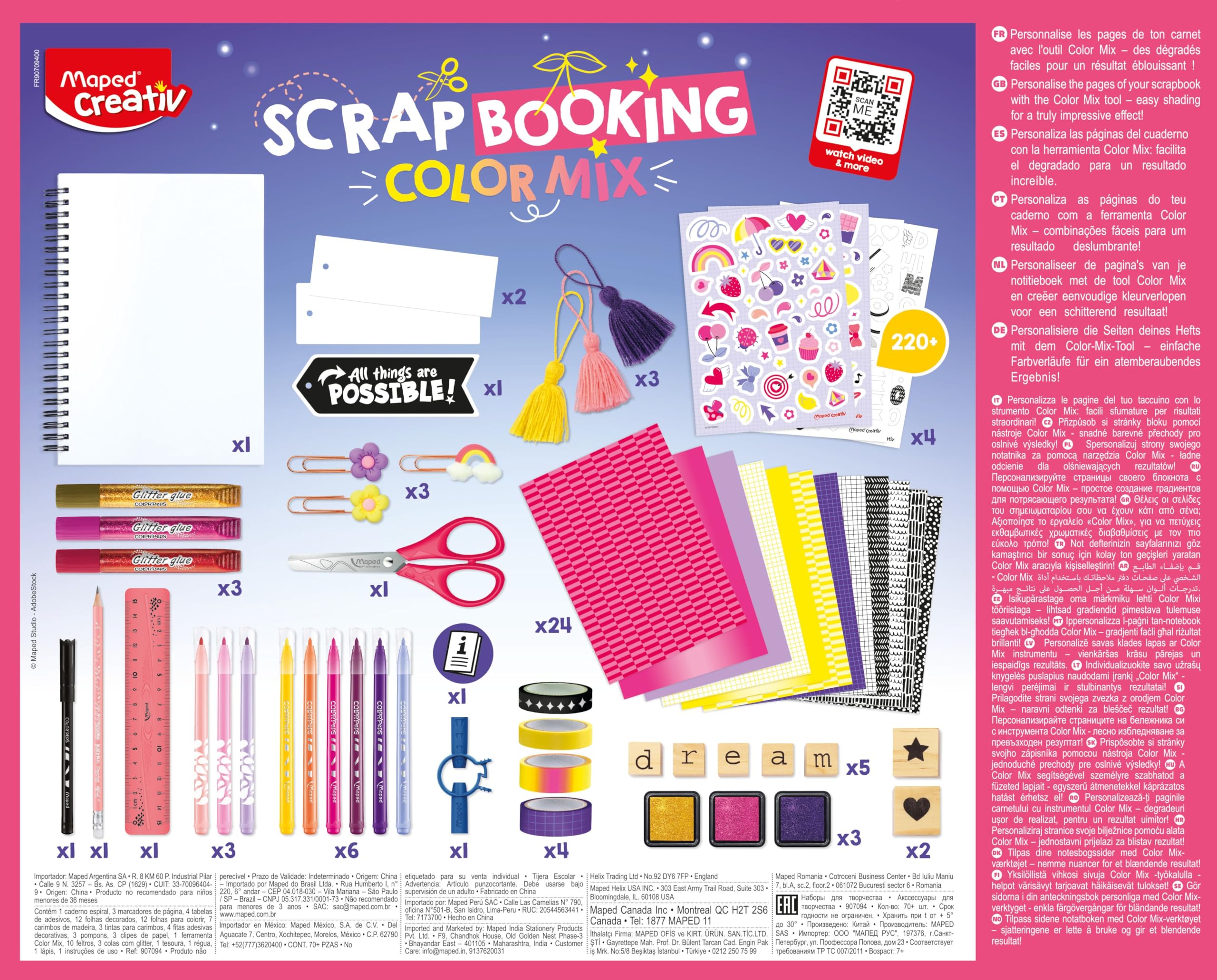 Maped Creativ - Scrapbooking - Kit Complet d'Activités, avec + de 70 Accessoires et Matériel Maped, dont 1 Carnet et 3 marque pages - A Partir de 7 Ans