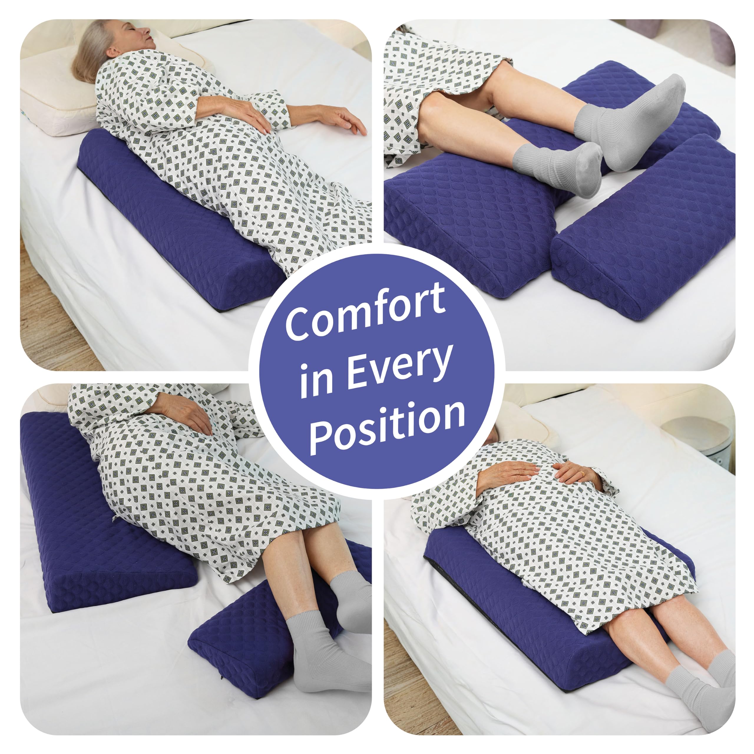 Lenora Juego de almohadas para dolor de cama, almohada de cuña de posicionamiento con almohada auxiliar adicional, cojín para dolor de cama con tela antideslizante, evita llagas de cama, proporciona