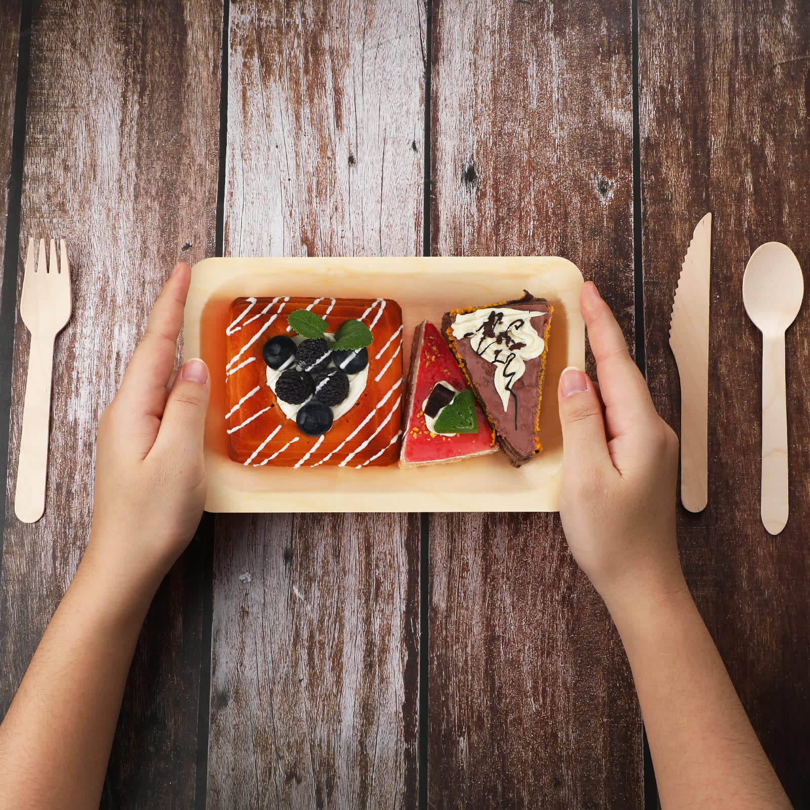 Hoolerry Disposable Wooden Plates Cutlery Set -5