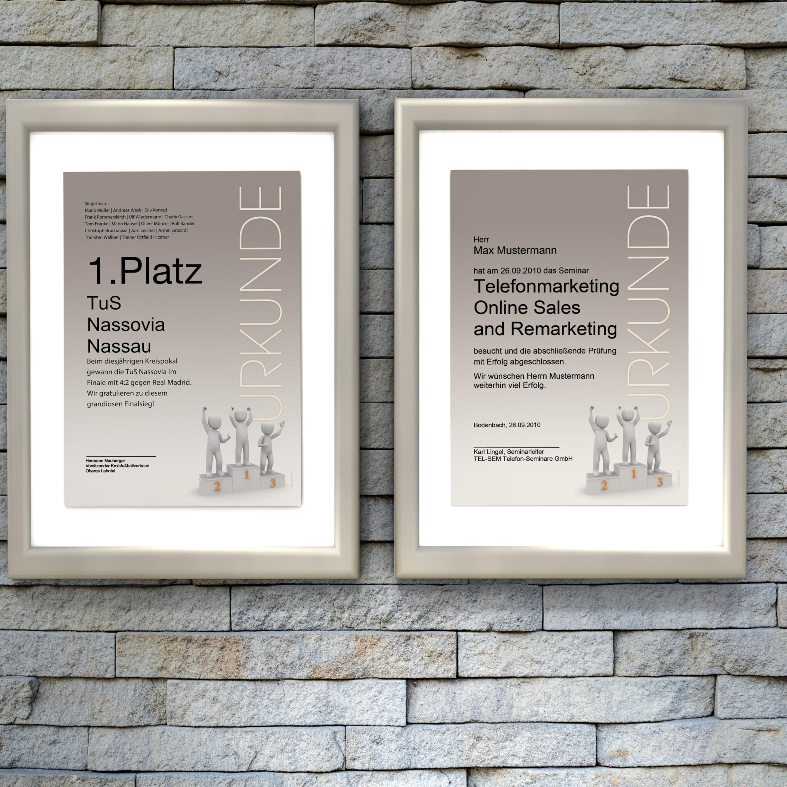 Urkundenpapier DIN A4 190g 100 Blatt „Siegerehrung“ Podium Design grau – beidseitig bedruckt – inkl. Textvorlagen zum Download