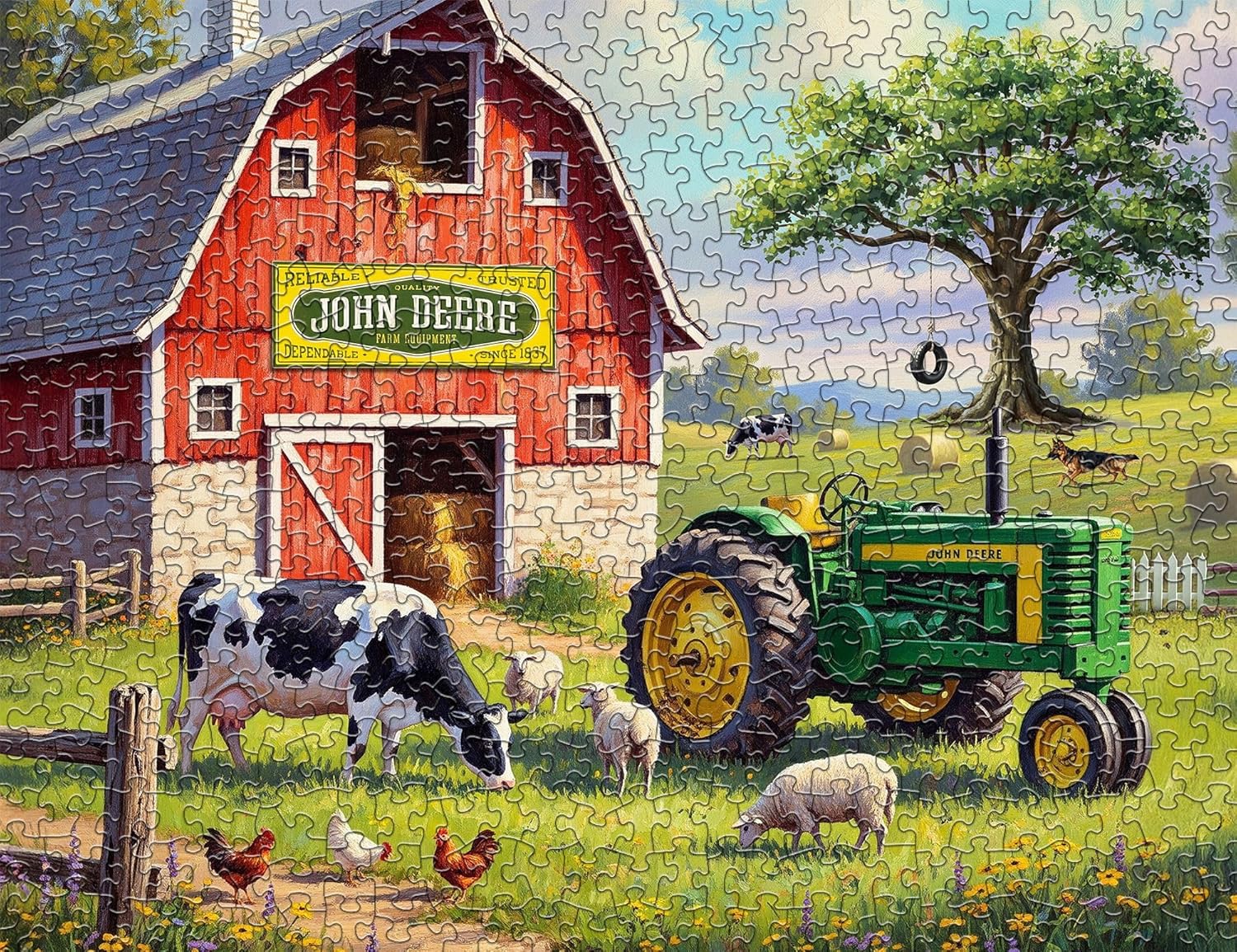 Springbok Country Morning 500 Piece Jigsaw Puzzle for Adults - Poster Now Included - John Deere Tractor - Unique Cut Pieces - Made in USA