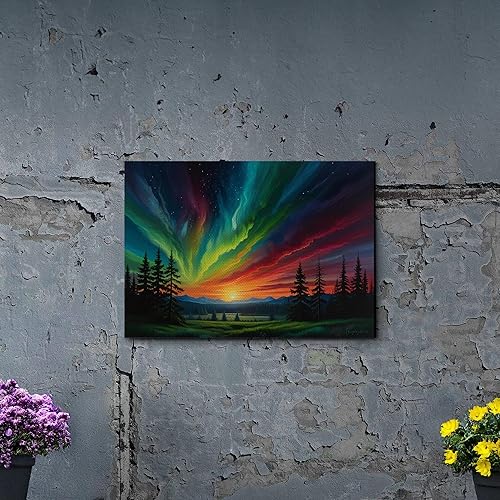 Miniatura 3 de Aurora Borealis, Northern Lights Art, framed canvas print, snow capped mountain landscape art, synthwave vaporwave, Print On Canvas, Decor