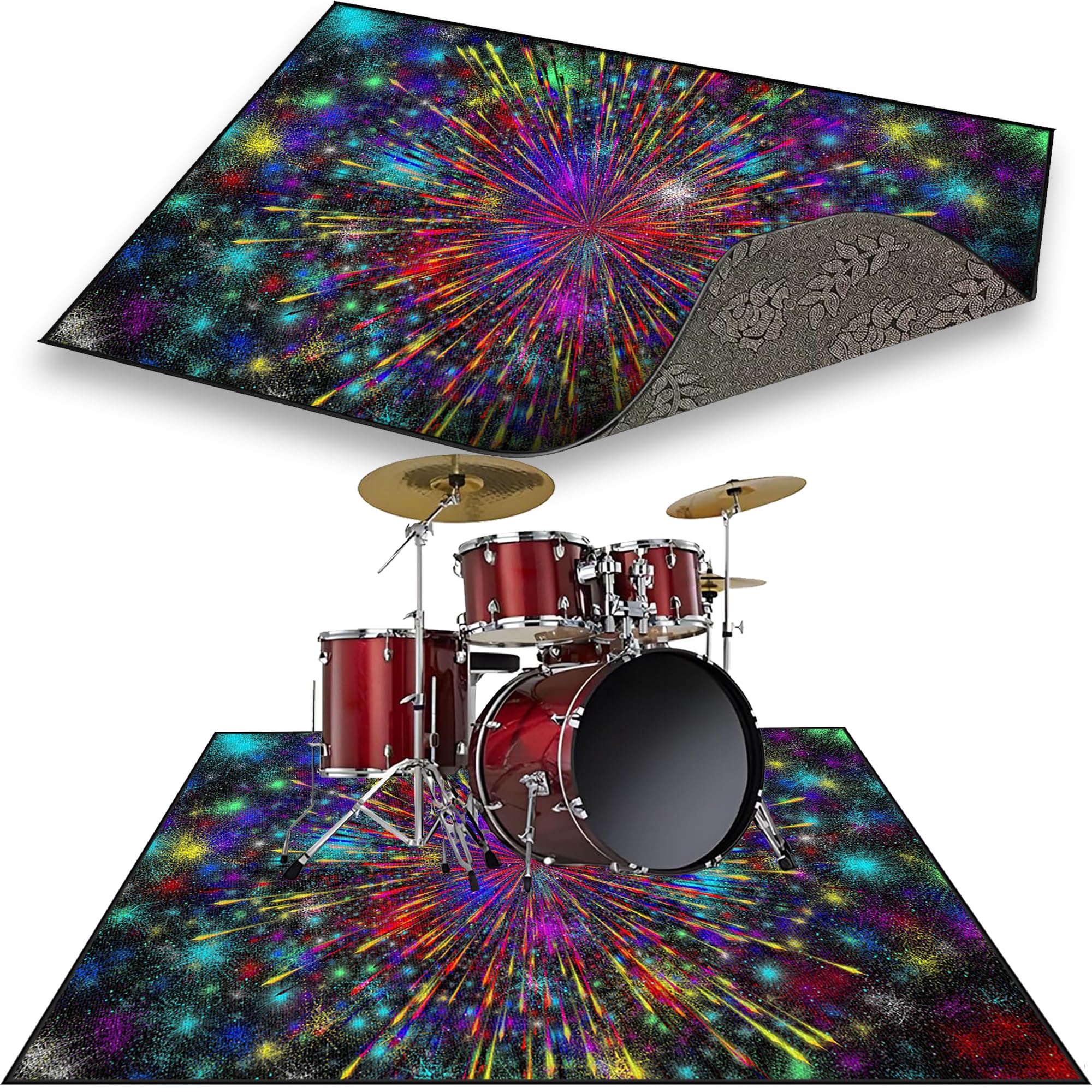 Tappeto per Batteria Acustica, Tappeto a Tamburo Antiscivolo, 230 x 200 cm Tappetino Insonorizzato Tappeto Drum Carpet per Batterie Elettroniche Rullante Snare Drum Grancassa Tappeto