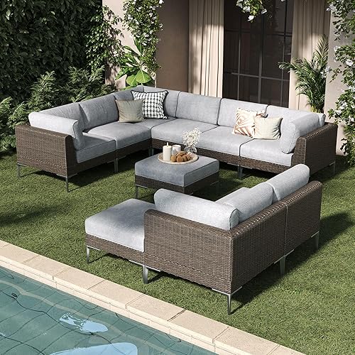 LayinSun 10-Piece Wicker Rattan Patio Furniture Set, Deep Seating Outdoor