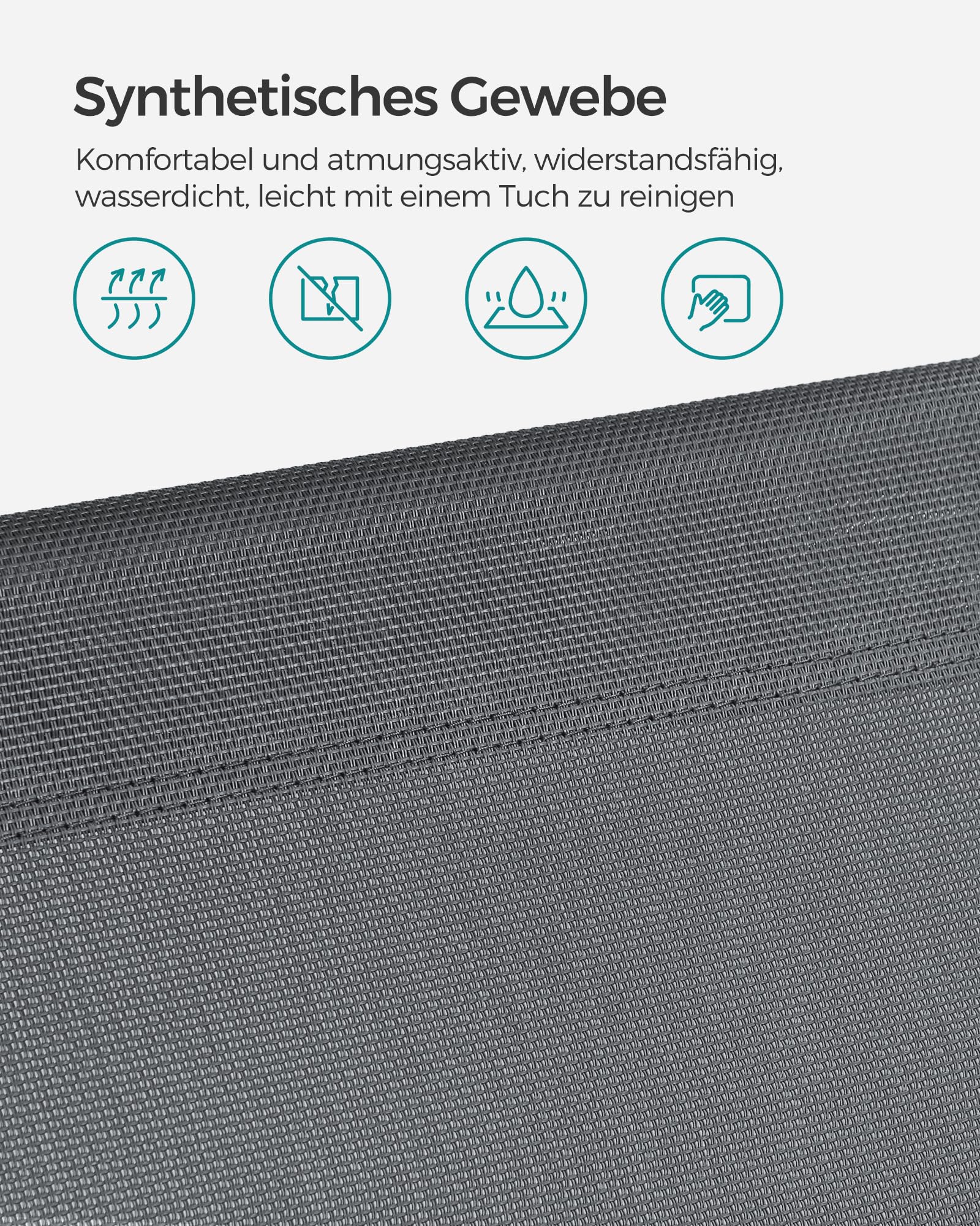 SONGMICS Sonnenliege, klappbarer Liegestuhl, 193 x 53 x 29 cm, trägt bis zu 150 kg, Sonnenschutz, Kopfkissen, verstellbare Rückenlehne, für Garten, Pool, Terrasse, dunkelgrau GCB19UV1