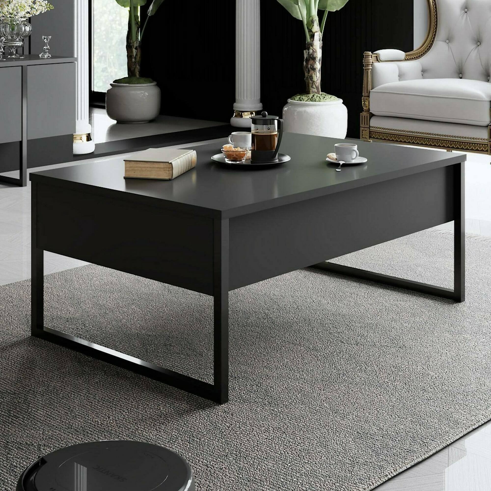 Dmora Tavolino da Salotto Canis, Tavolo Basso da caffè, Portariviste per Divano, Ripiano da Soggiorno, 90x60h40 cm, Antracite e Nero