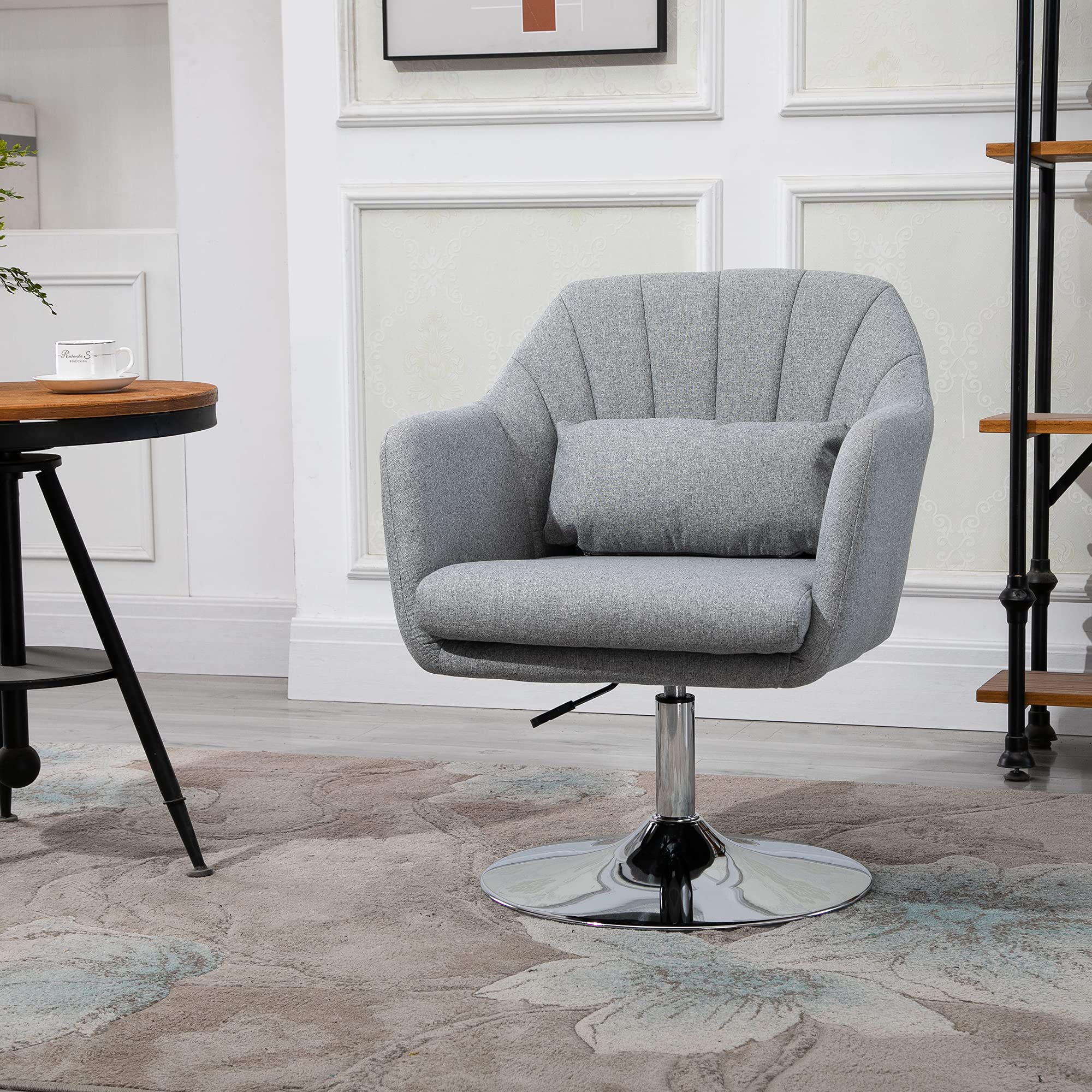 HOMCOM Fauteuil de Salon Chaise Relax Fauteuil de Chambre Grand Confort - Coussins lombaires Hauteur réglable pivotant 360° piètement en métal chromé - Gris
