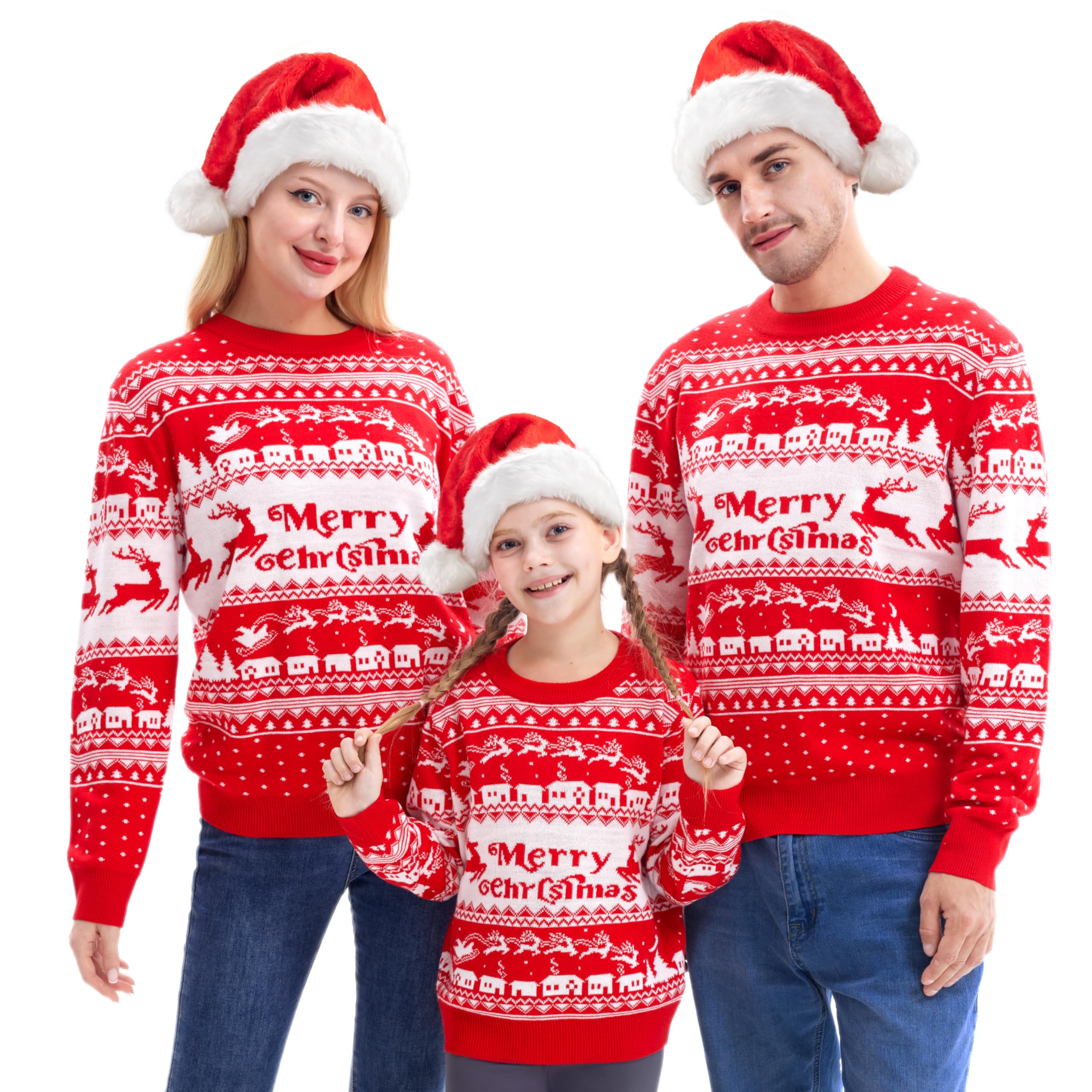 Giggling Getup Men's Red Family Matching Ugly Sweater, Cute Christmas Long Sleeve Knit Pullover, Christmas Sweater For