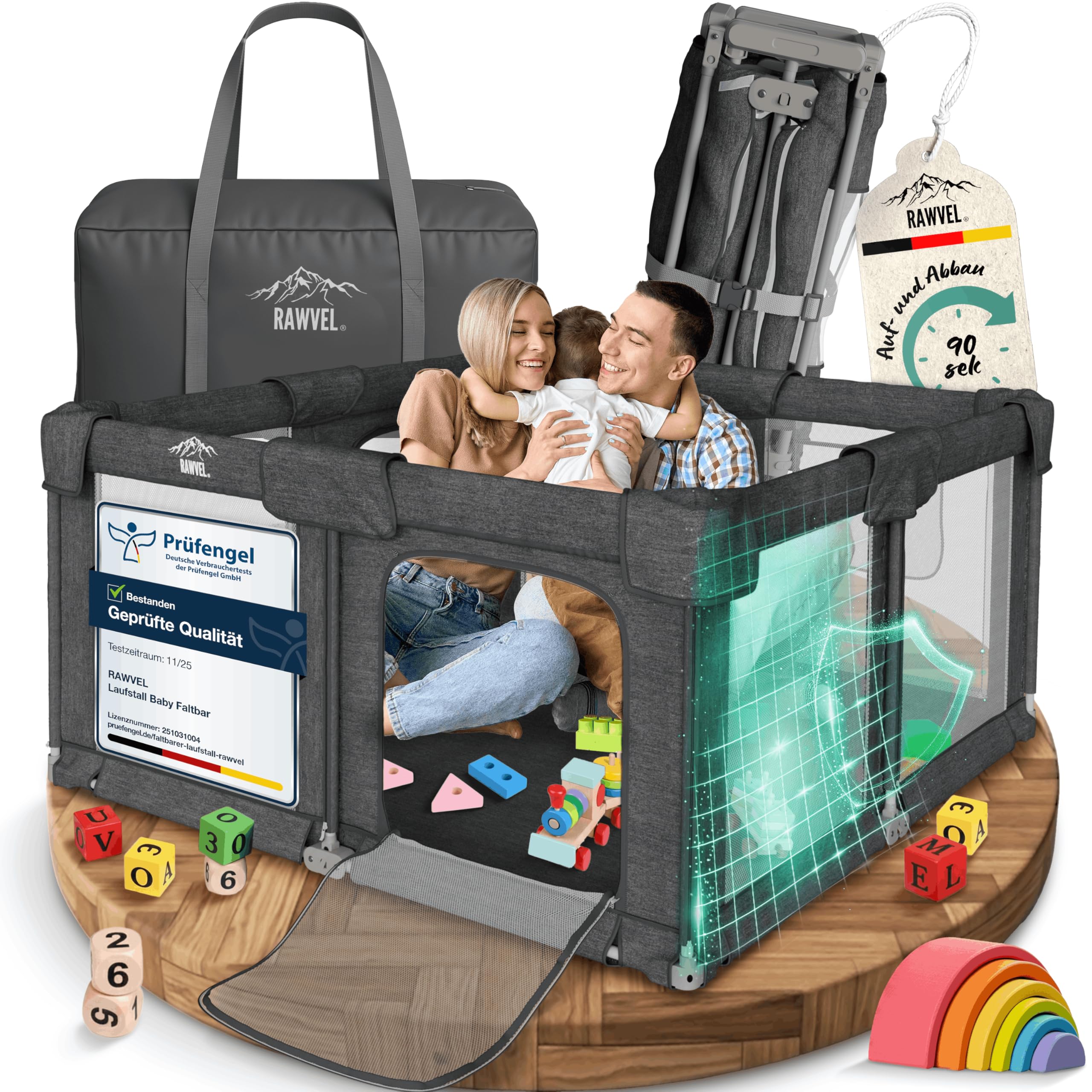 RAWVEL® Faltbarer Laufstall Baby Faltbar [NEU 2025] Laufgitter Baby Laufstall faltbar Playpen Kind, Laufgitter & Ställe, Kinderlaufstall Play Pen klappbar [Laborgeprüft] & Rundum gepolstert 130x130 cm