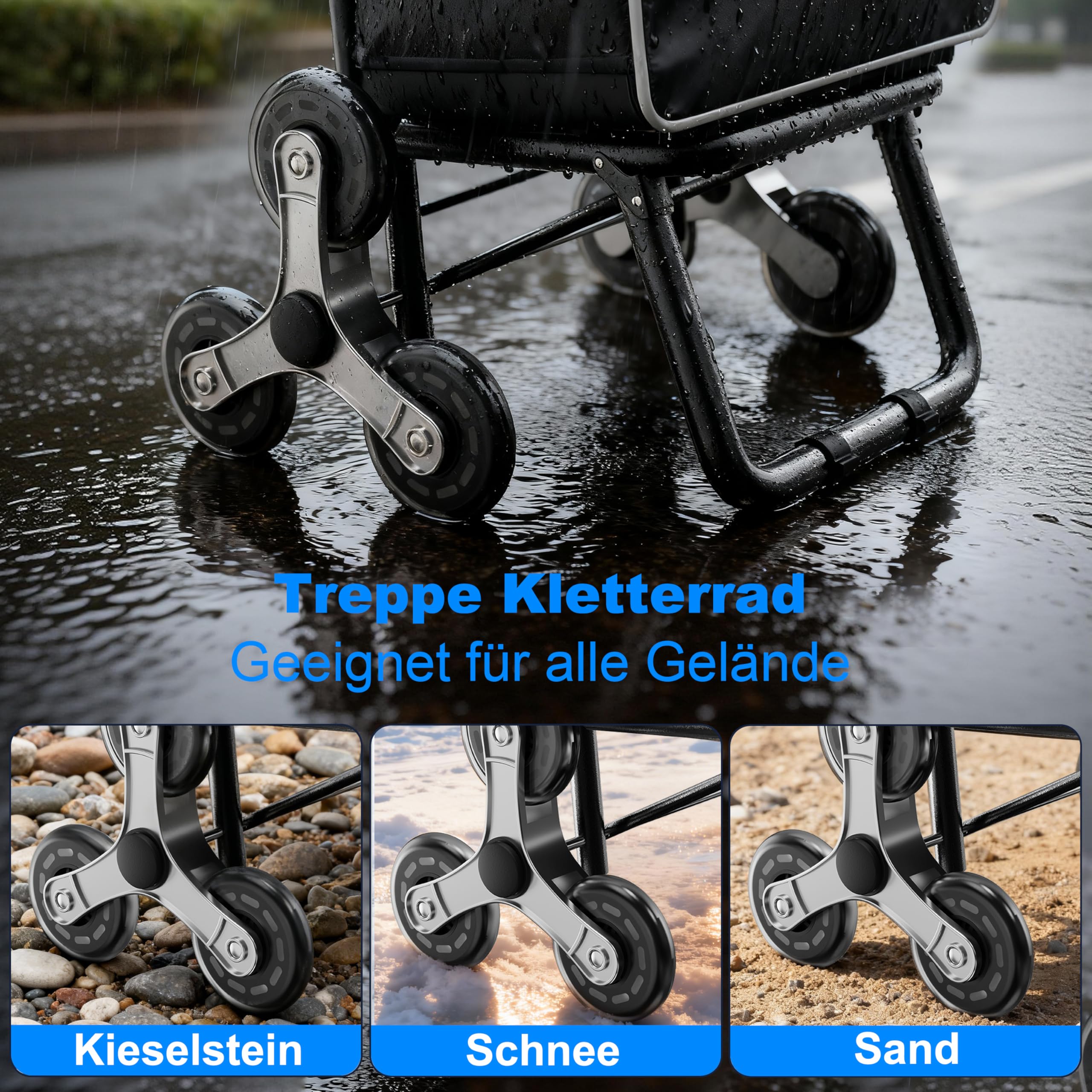 Einkaufswagen Klappbar 56L,Einkaufstrolley Treppensteiger,Trolly Einkaufswagen Klappbar, Hackenporsche mit 6 Räder,Wasserdicht,Bis 50 kg Traglast,faltbar & abnehmbar. (Schwarz, 1 Stück)