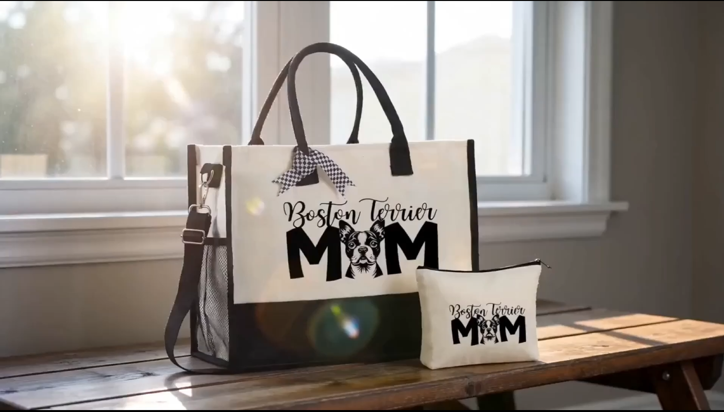 Bolso tote de lona con cierre y correa para mujer miniatura 7