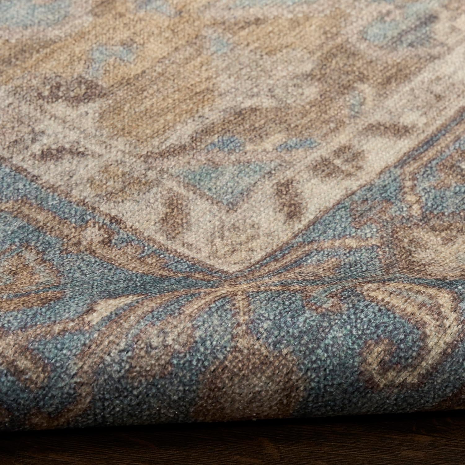 Nourison Home Vintage Washables Blue Green 2'2" x 8' Area Rug - Easy Clean, Non Shedding, Bed Room, Living Room, Dining Room, Kitchen (8' Runner)