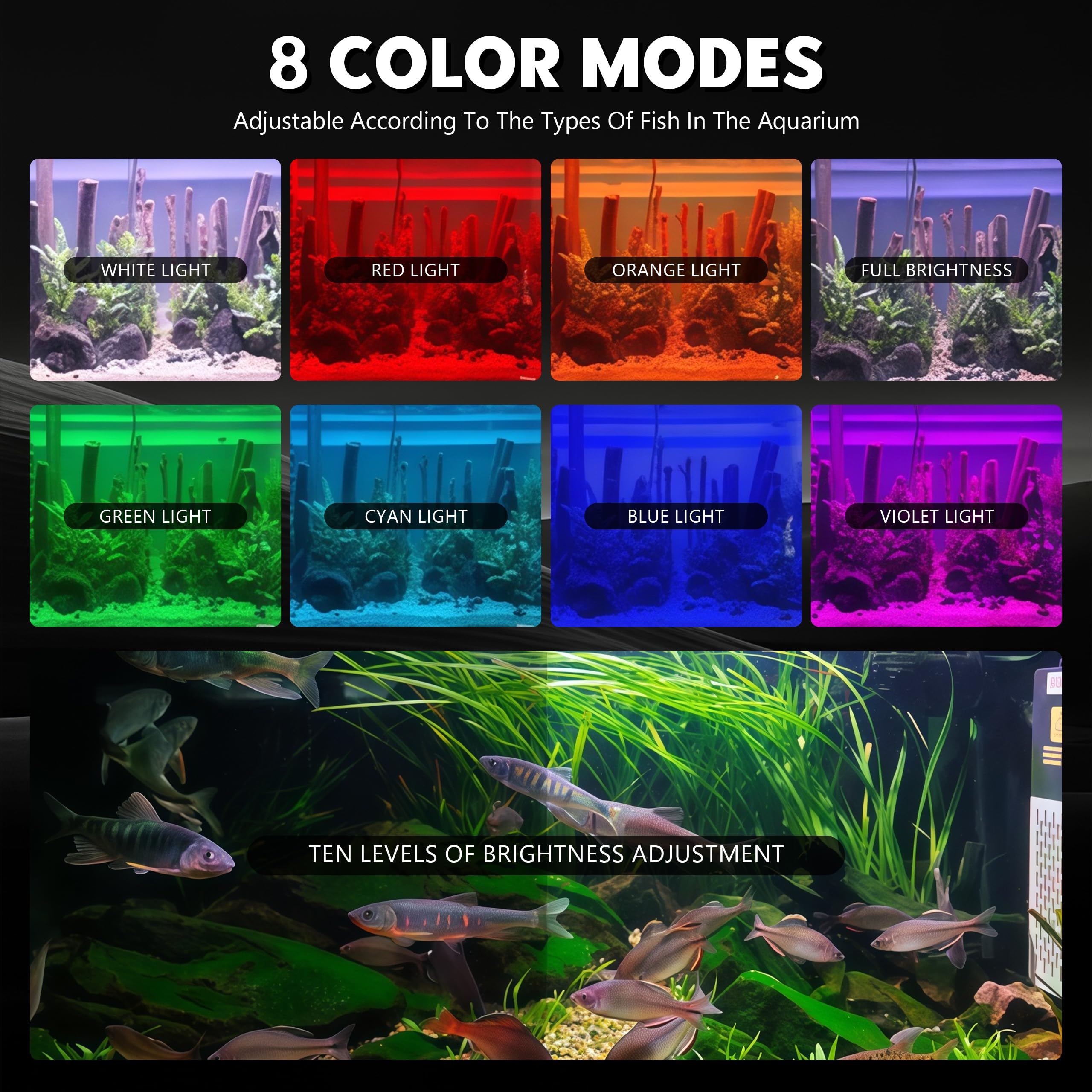 2 luces LED de 18 W para acuario, 88 luces para acuario, iluminación 24/7 y luz LED para peces, con 8 colores y 10 niveles de brillo ajustables para acuarios, plantas acuáticas y peces