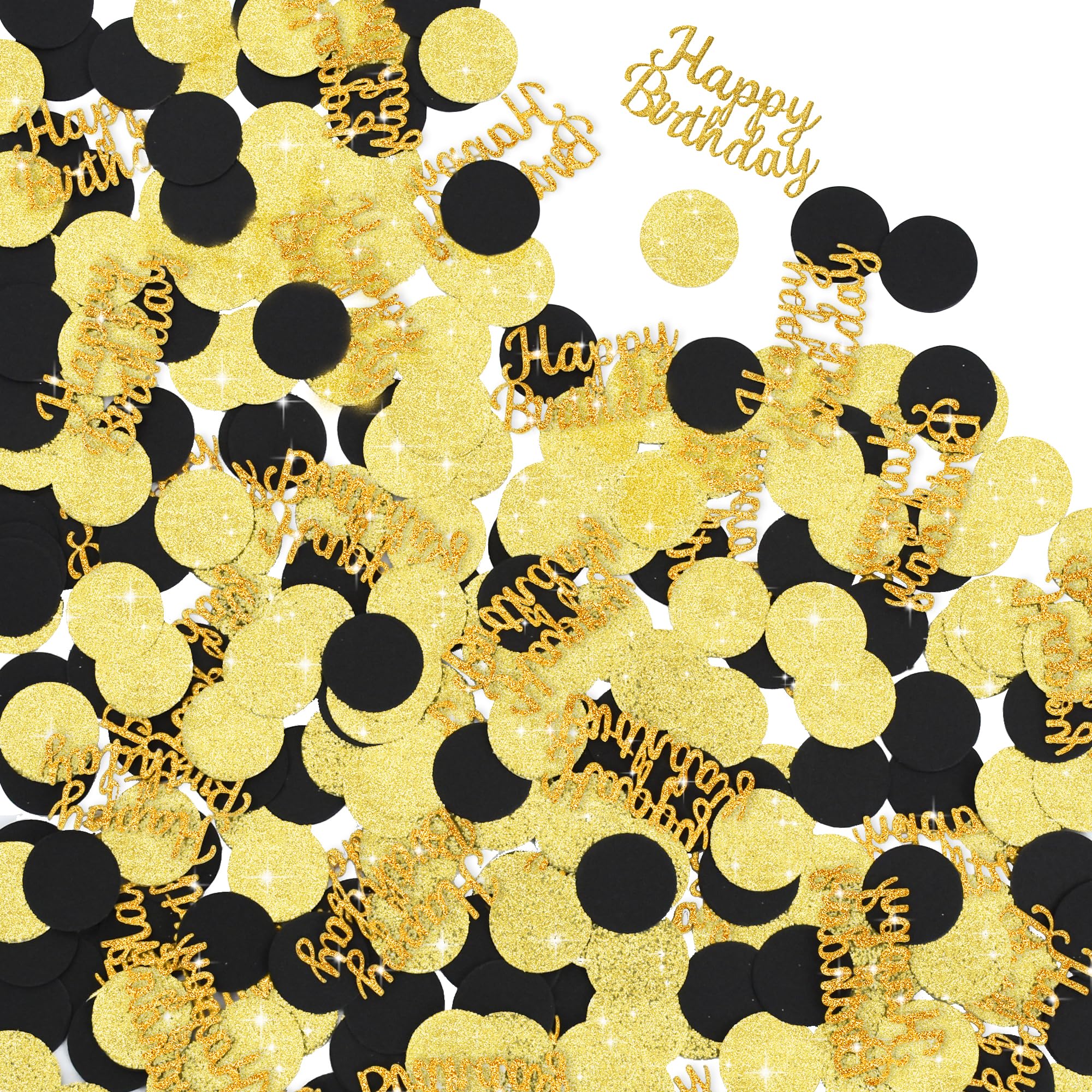 300Pcs Glitter Round Black Gold Happy Birthday Paper Table Confetti