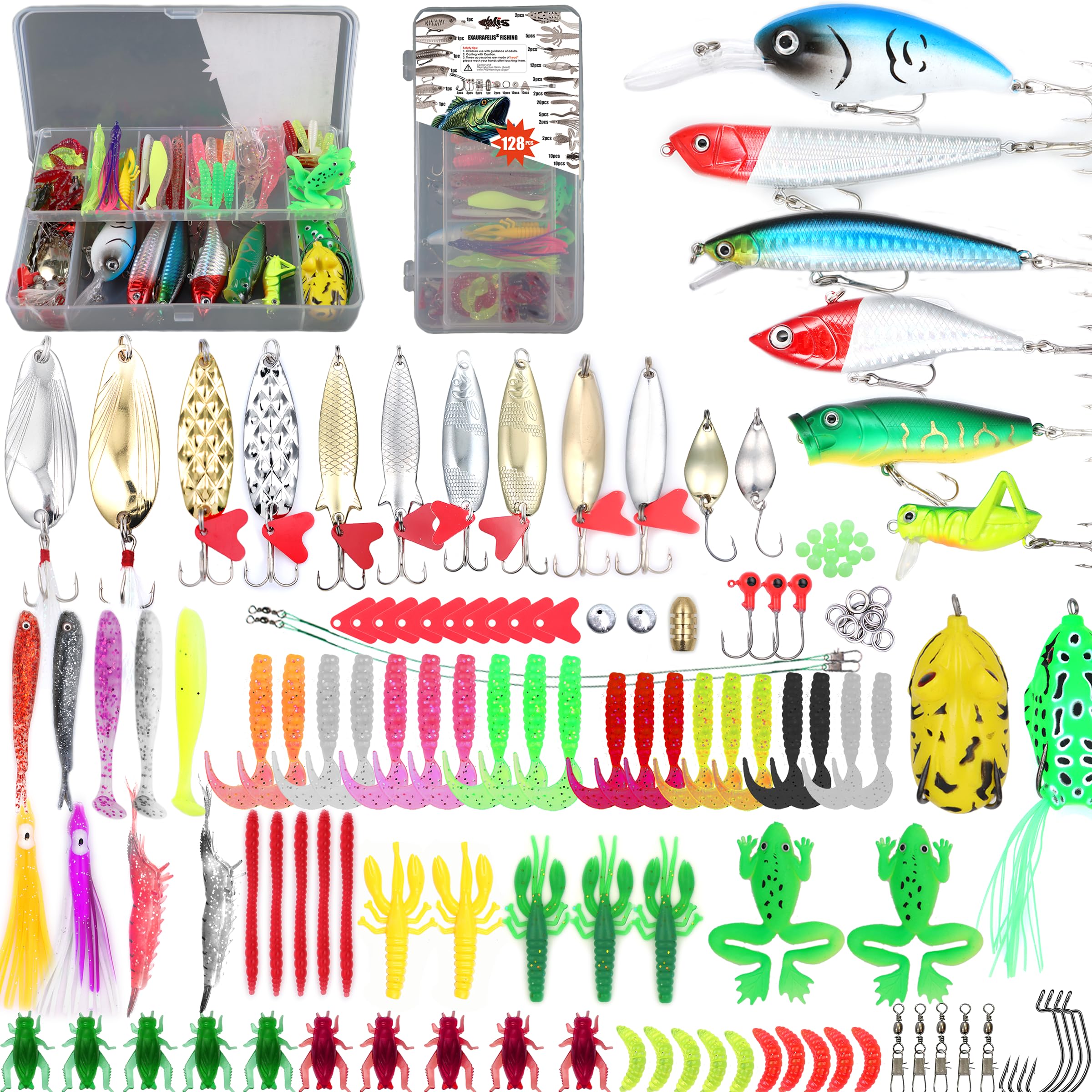 EXAURAFELIS Angelausrüstung, Fischköder, weich, hart, Köder, Köder, Angelbox, bionischer Barsch, Forelle, Lachs, Elritze, Popper, Kurbel, Rasselbleistift, Kunststoff, Topwater Frösche, Metallköder