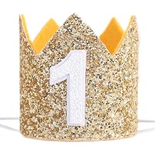 WAWOO Glitter Crown - First Birthday Party Hat, Photo Booth Prop for Birthday Girl or Boy Gold Crown