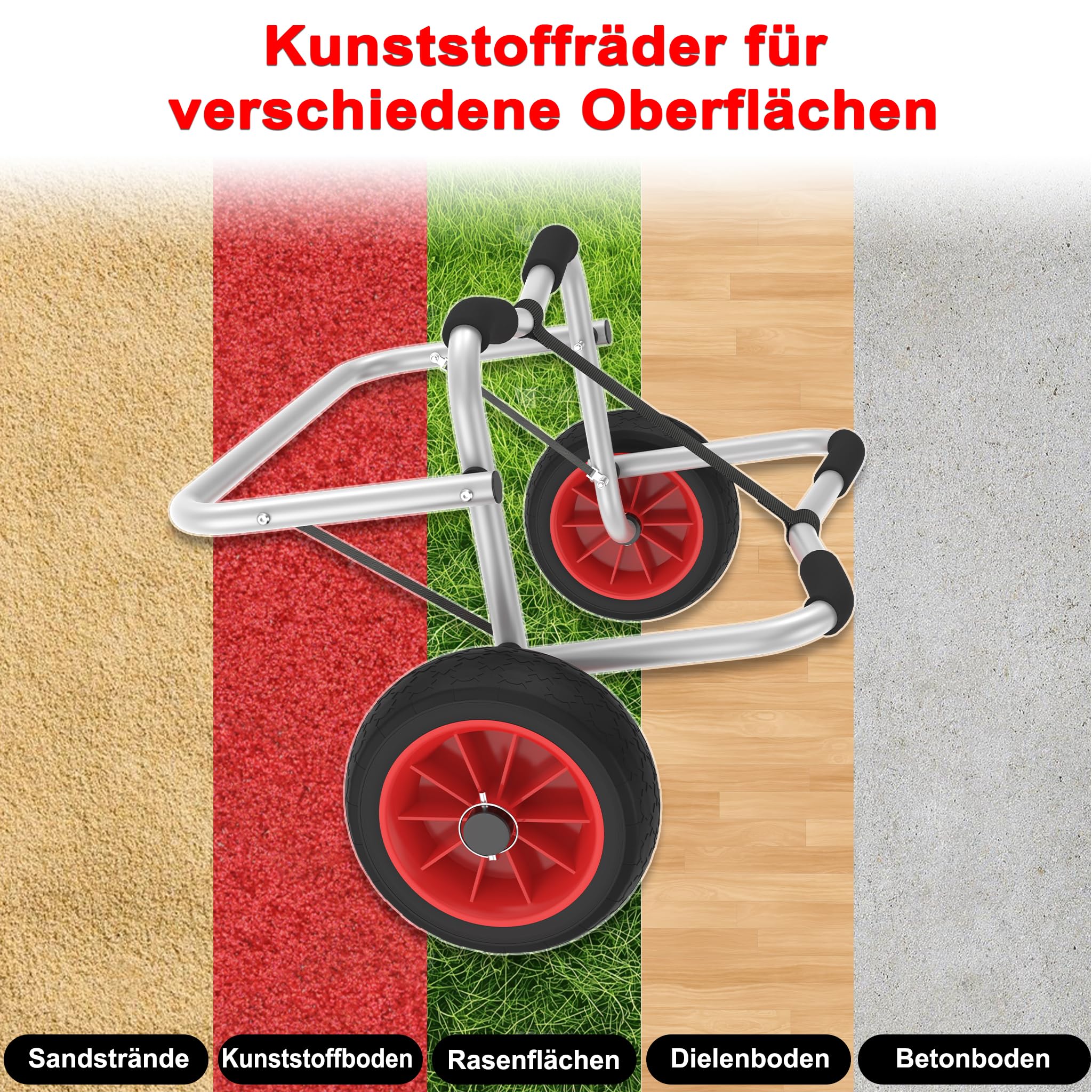 Kanuwagen Faltbarer Alu Kajakwagen SUP Transportwagen mit 2 PU-Räder & Spannriemen bis 100 kg Bootstrailer Trolley,ideal für Boote Kanu Kajak Surfboard Faltboot