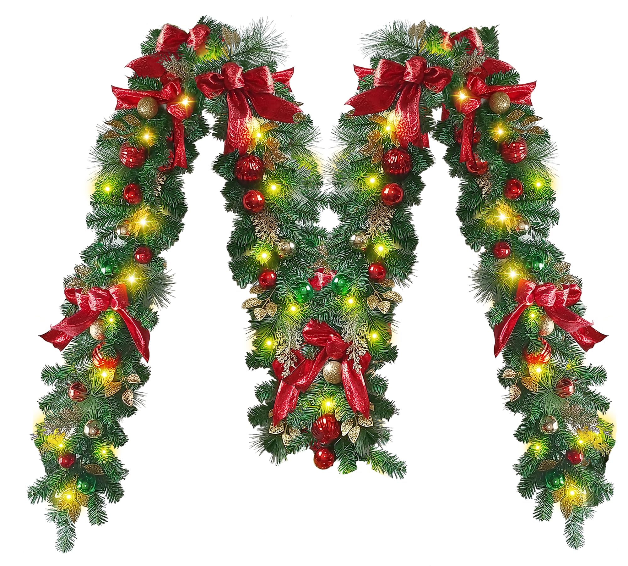 yoyomax Christmas Garland, Pre-Lit Artificial Christmas Garland with Lights for Indoor Outdoor Christmas Decorations, 40 LED Lights, Battery Operated, Christmas Collection, 9 Feet-Red