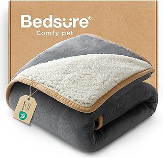 Bedsure Waterproof Dog Blankets for Small Dogs - Small Cat Blanket Washable for Couch Protection, Sherpa Fleece Puppy Blanket, Soft Plush Reversible Throw Furniture Protector, 25"X35", Grey