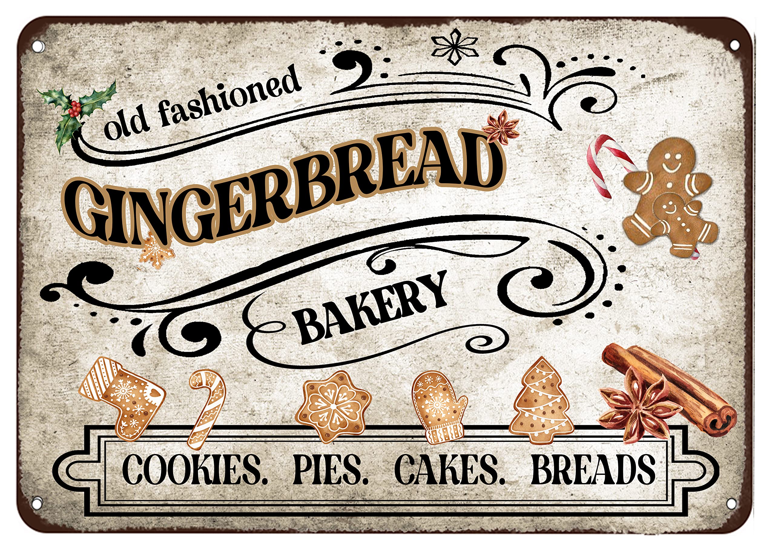 Gingerbread Bakery Vintage Holiday Bar Sign Home Decor Merry Christmas wall decor 8x12 Inch
