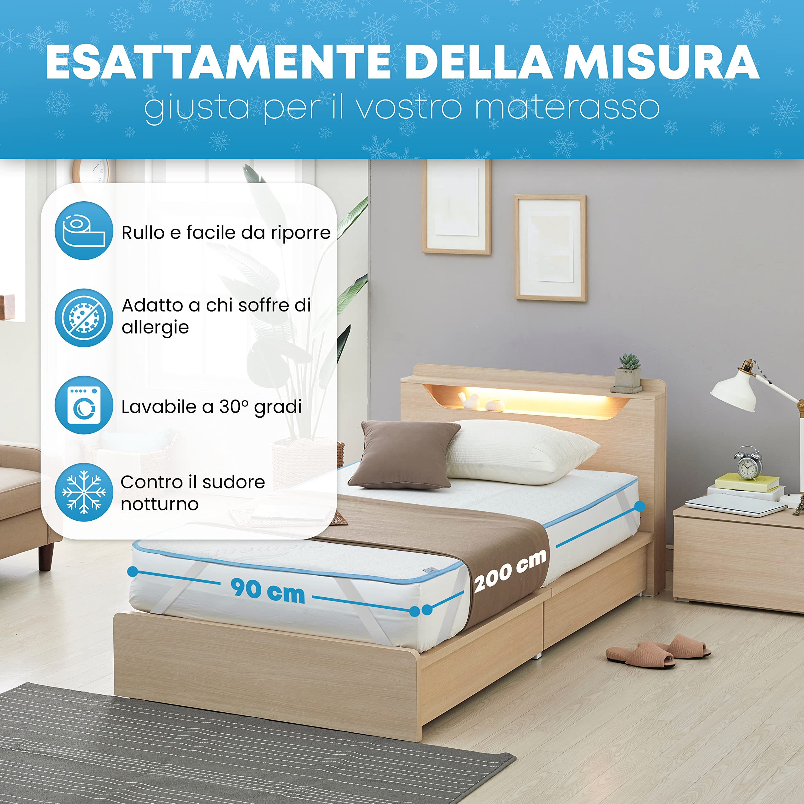 Premium Mattress Protector Regolazione del clima - effetto rinfrescante - sonno ottimale - topper da viaggio ideale per le notti calde - topper per materasso 80x200