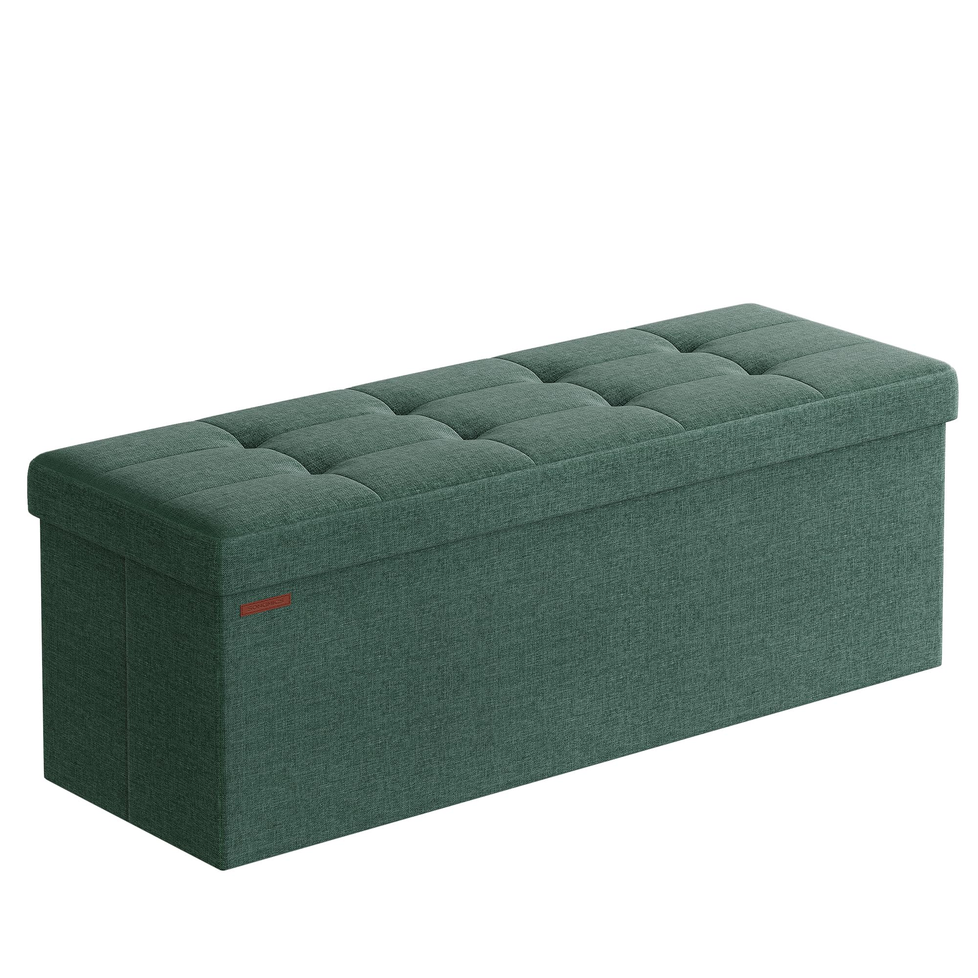 SONGMICS Sitzhocker mit Stauraum, klappbare Sitzbank, 38 x 110 x 38 cm Fußbank, Aufbewahrungsbox, bis 300 kg belastbar, für Wohnzimmer Schlafzimmer Flur, vintagegrün LSF077C01