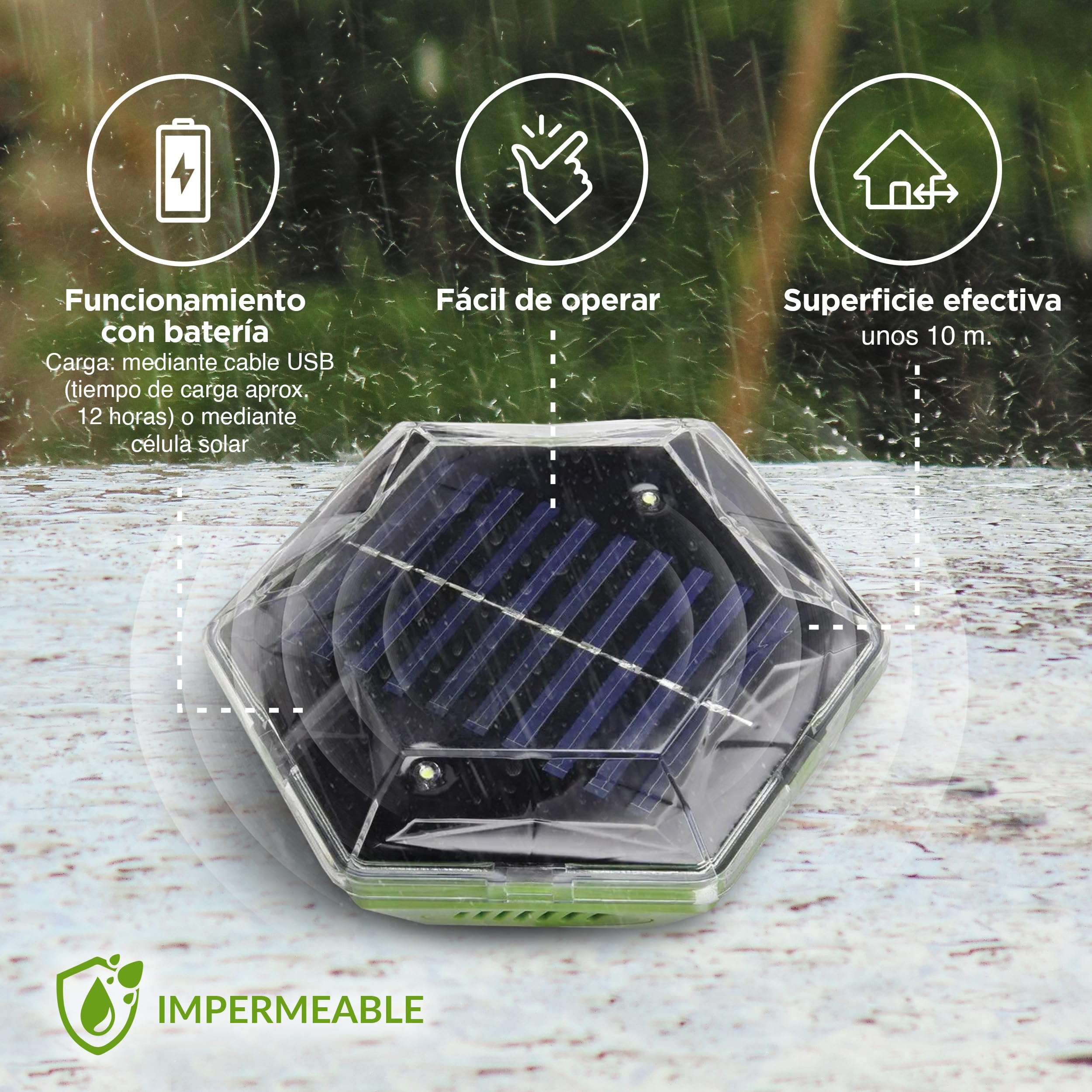 ISOTRONIC Repelente Solar para Aves — Flash y Ultrasonido para Palomas, Gaviotas y Cuervos — Ahuyentador para Balcón y Jardín — Alcance Efectivo 150 m² — Pack de 1 Unidad