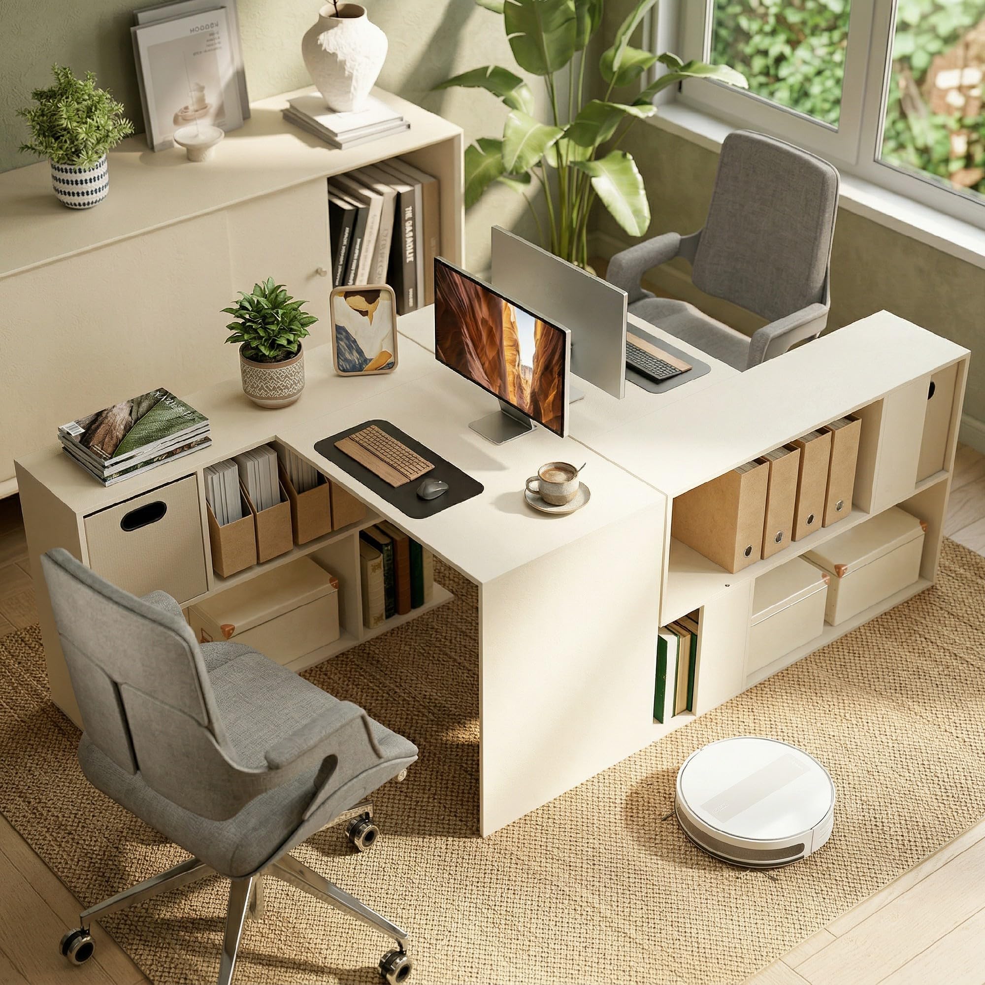 HOMCOM Scrivania Angolare per Computer 110x100 cm con Scaffale Bianco | Scrivania a L, Cassetto in Tessuto, Tavolo per PC, per Ufficio Studio e Camera da Letto, ad Angolo