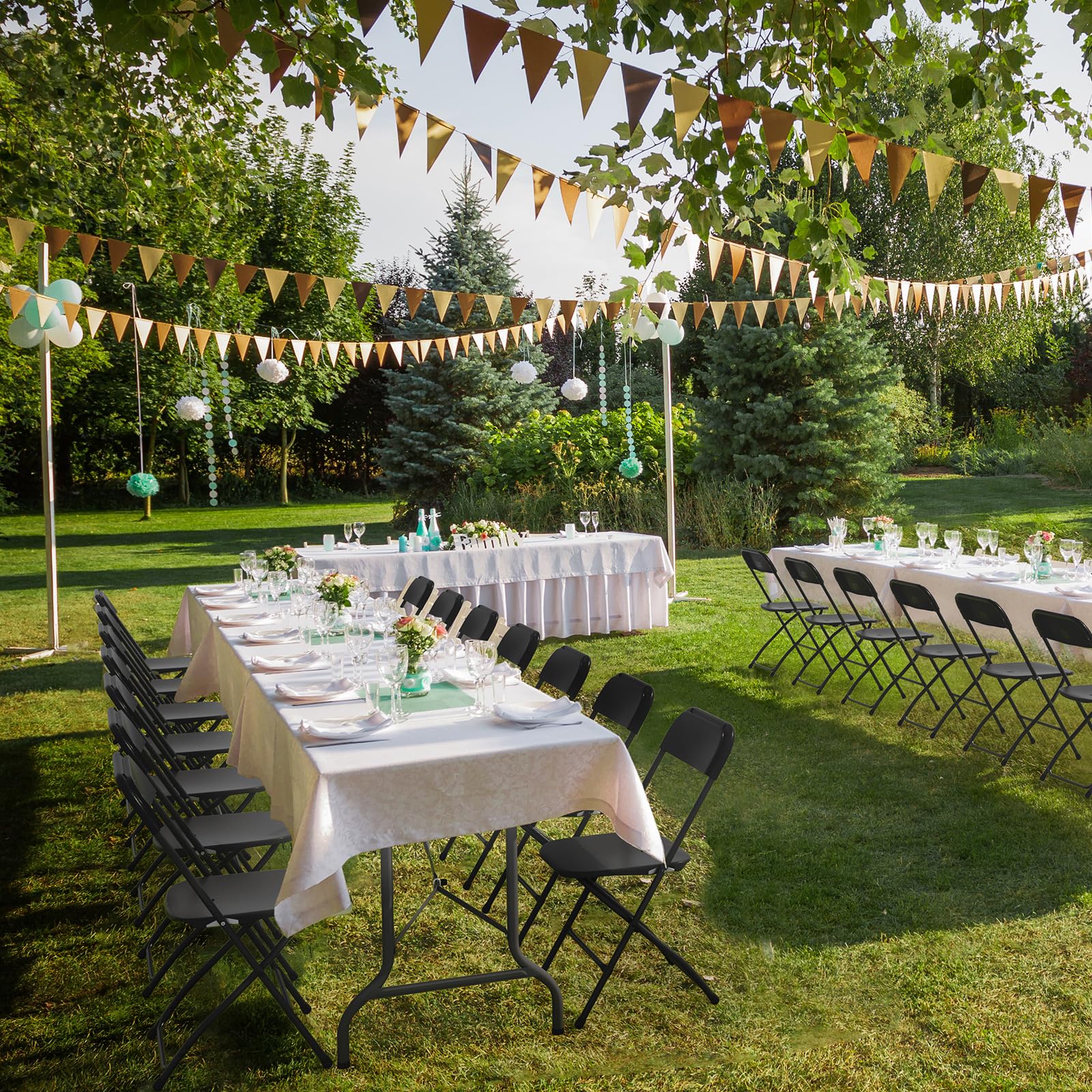 Bonnlo Set de 10 Sillas Plegables – Sillas de Comedor, Jardín, Camping, Plegables, para Balcón, Sala de Estar, Restaurante y Conferencias, Ergonómicas, 47x47x75 cm, hasta 150 kg, Negro