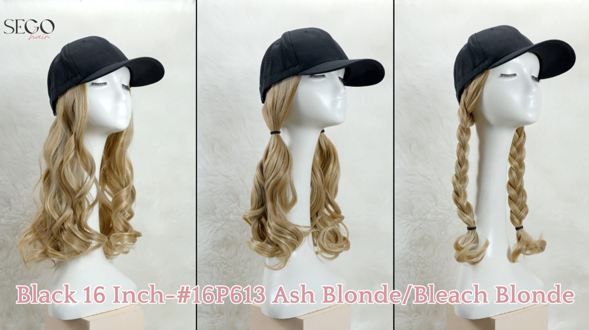 NIP Black Cap with Blonde Hair Extension Sandy Blonde Mix Bleach Blonde Baseball Cap with Hair  main image 4