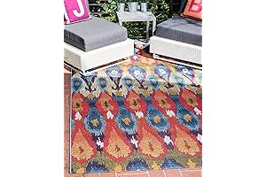 Uniquely Woven Ikat Style Rug: Vibrant Outdoor Serenity